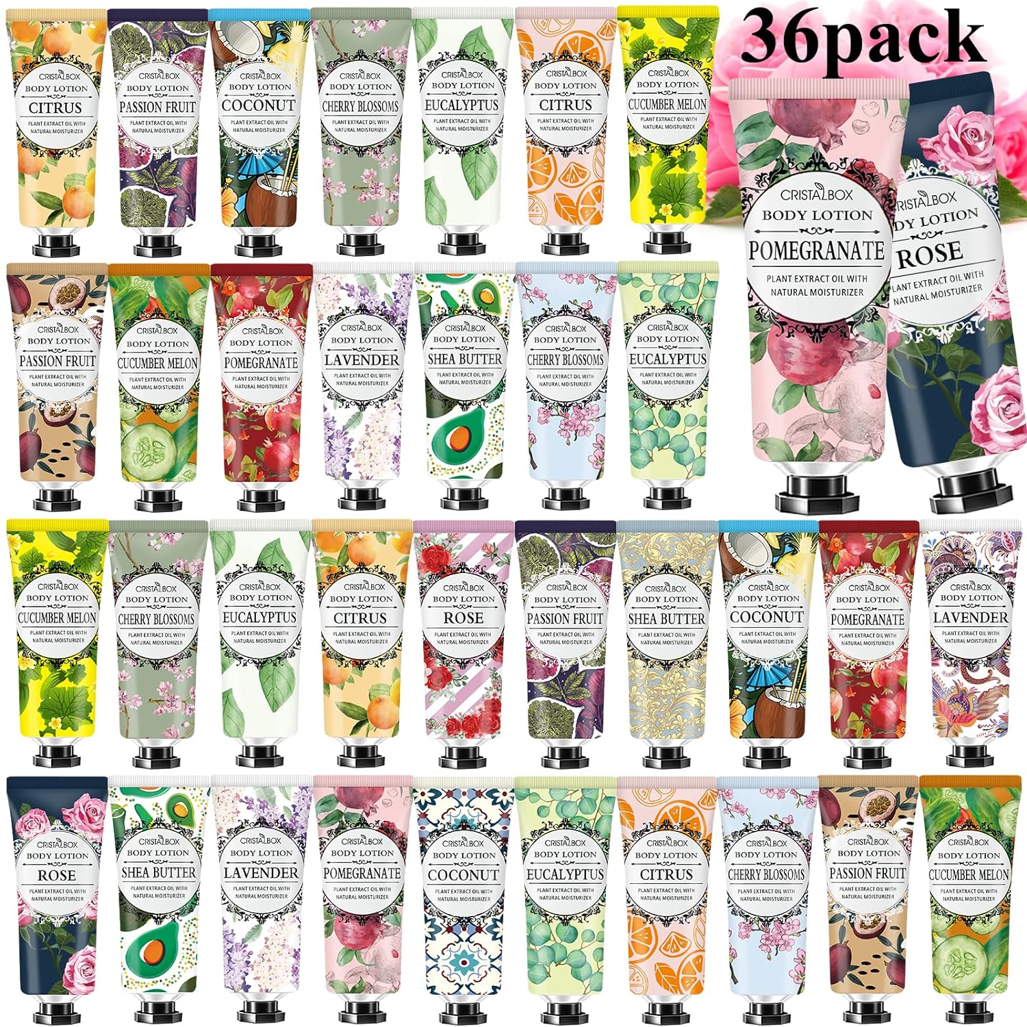 36 Pack Lotion for Dry Skin,Body Lotion for Women and Men,Bridesmaid Gifts,Gifts for Women,Teacher Gifts,Natural Plant Scented Body Moisturizers,Travel Size Lotion Bulk,Moisturizing Lotion Shea Butter