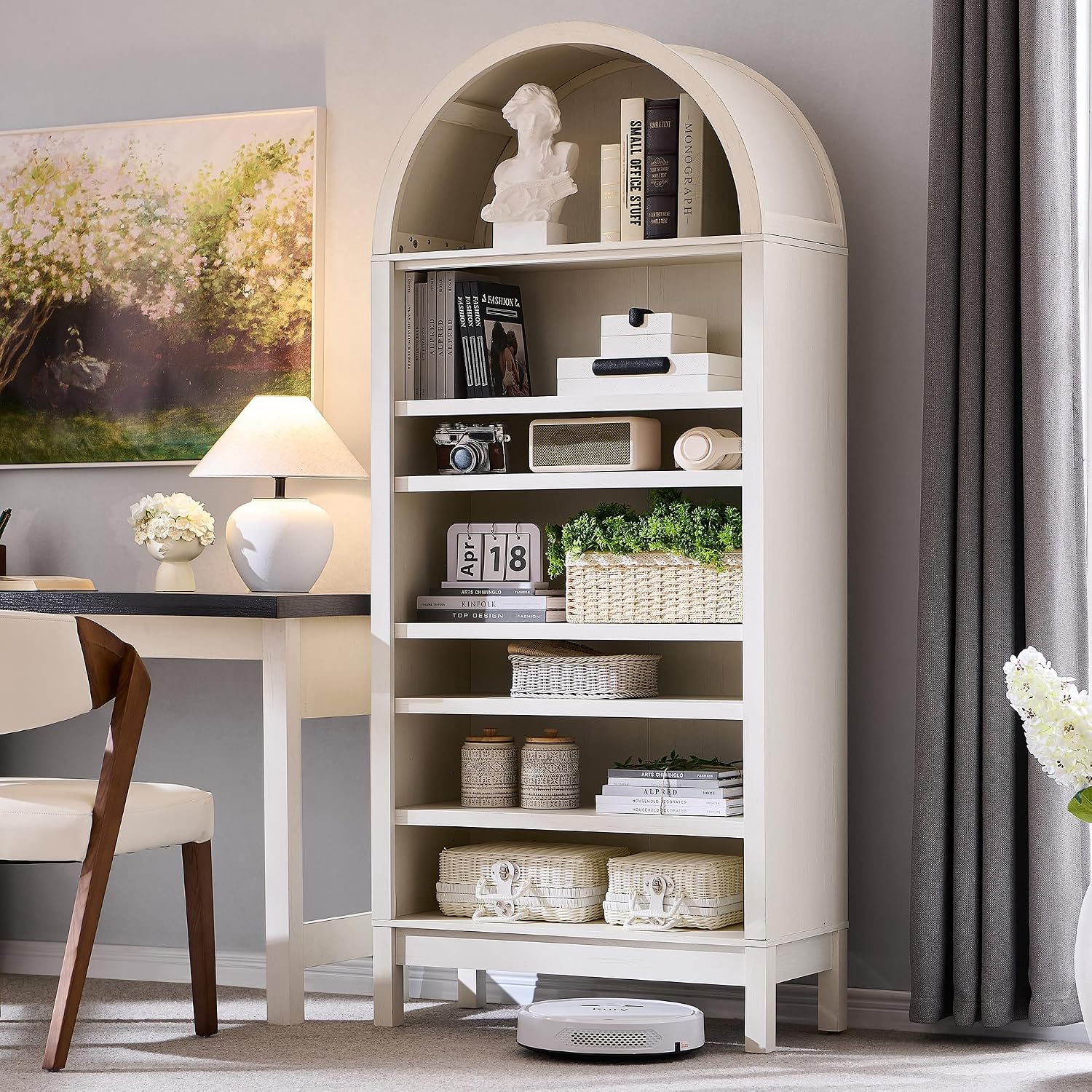 IFGET 71" Tall Arched Bookshelf, 7 Tiers Arch Bookcase (Antique White)