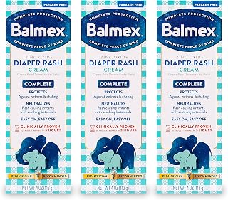 Balmex Complete Protection Daily Baby Diaper Rash Cream, Clinically Proven To Reduce Redness in Just One Use*, with Zinc Oxide + Botanicals, Pediatrician-Recommended, 4oz, 3 Pack