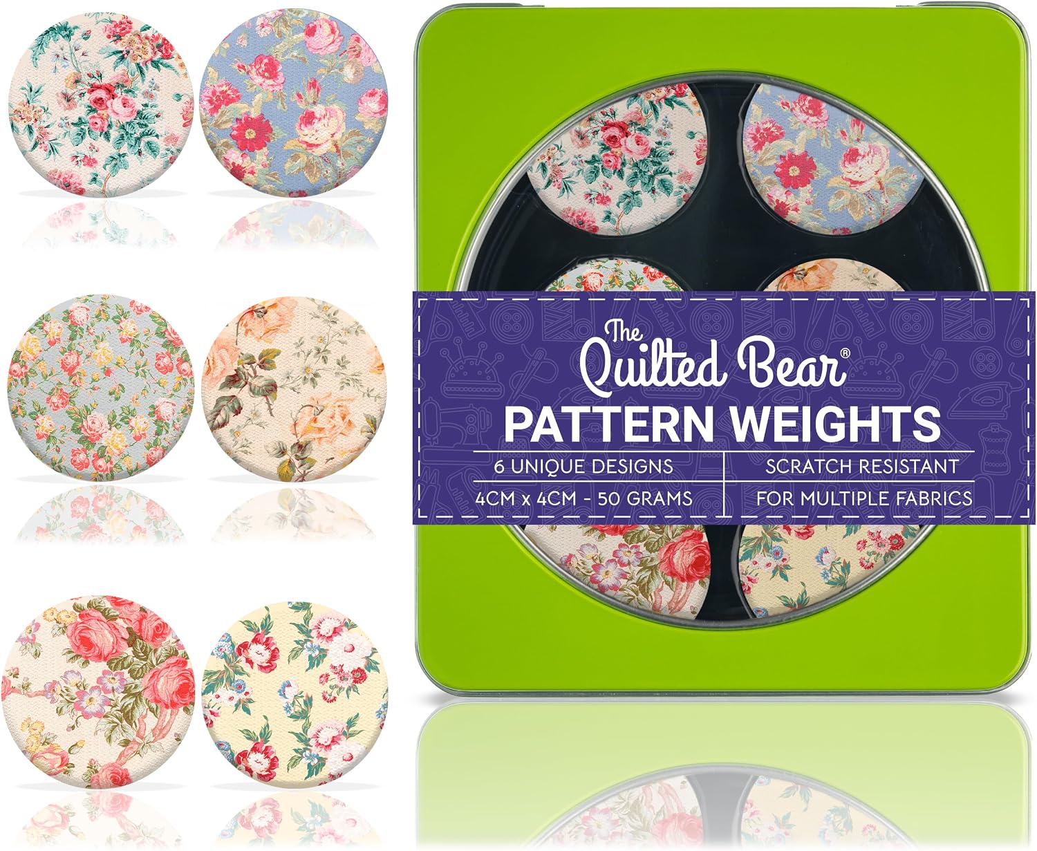 The Quilted Bear Pattern Weights - Multiple Designs of Scratch Resistant Paper Weights/Pattern Weights for Sewing or Cutting Fabric (TQB - Floral)