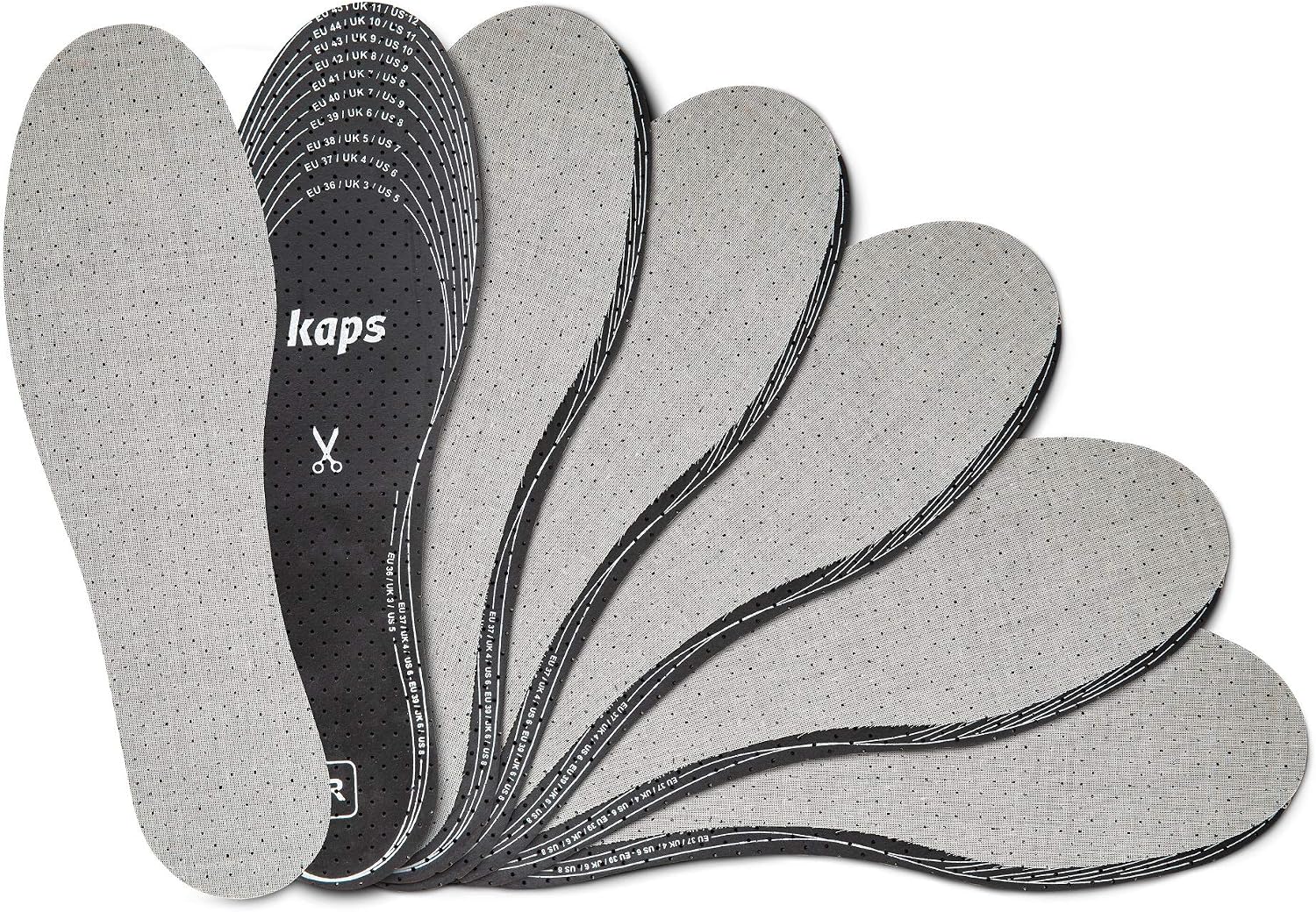 6 Pair Pack Anti Odour Shoe Insoles Set with Odor Eating Charcoal | Shoe Inserts | Kaps Odour Stop | Cut to Size