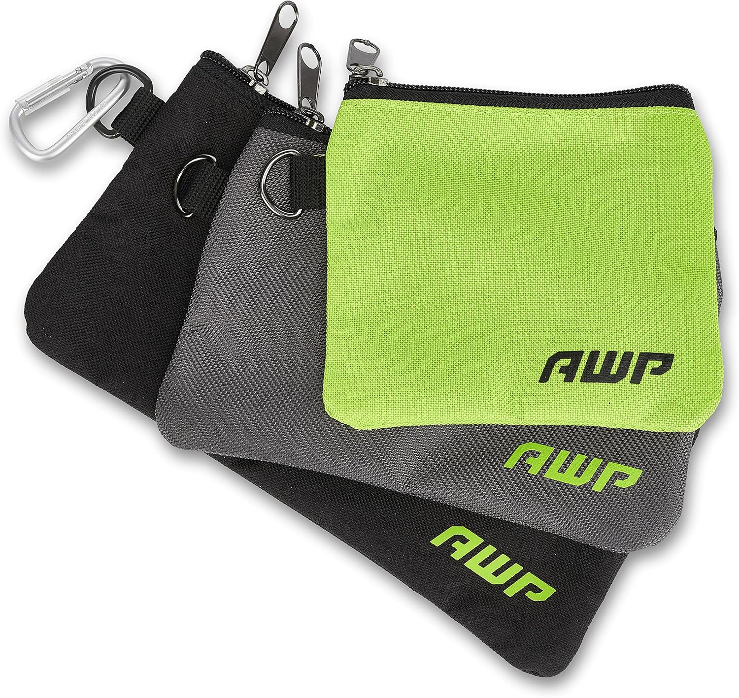 AWP Accessory Tool Pouches with Carabiner Hooks, Tool Belt Accessory, Three Different Sizes, Pack of 3
