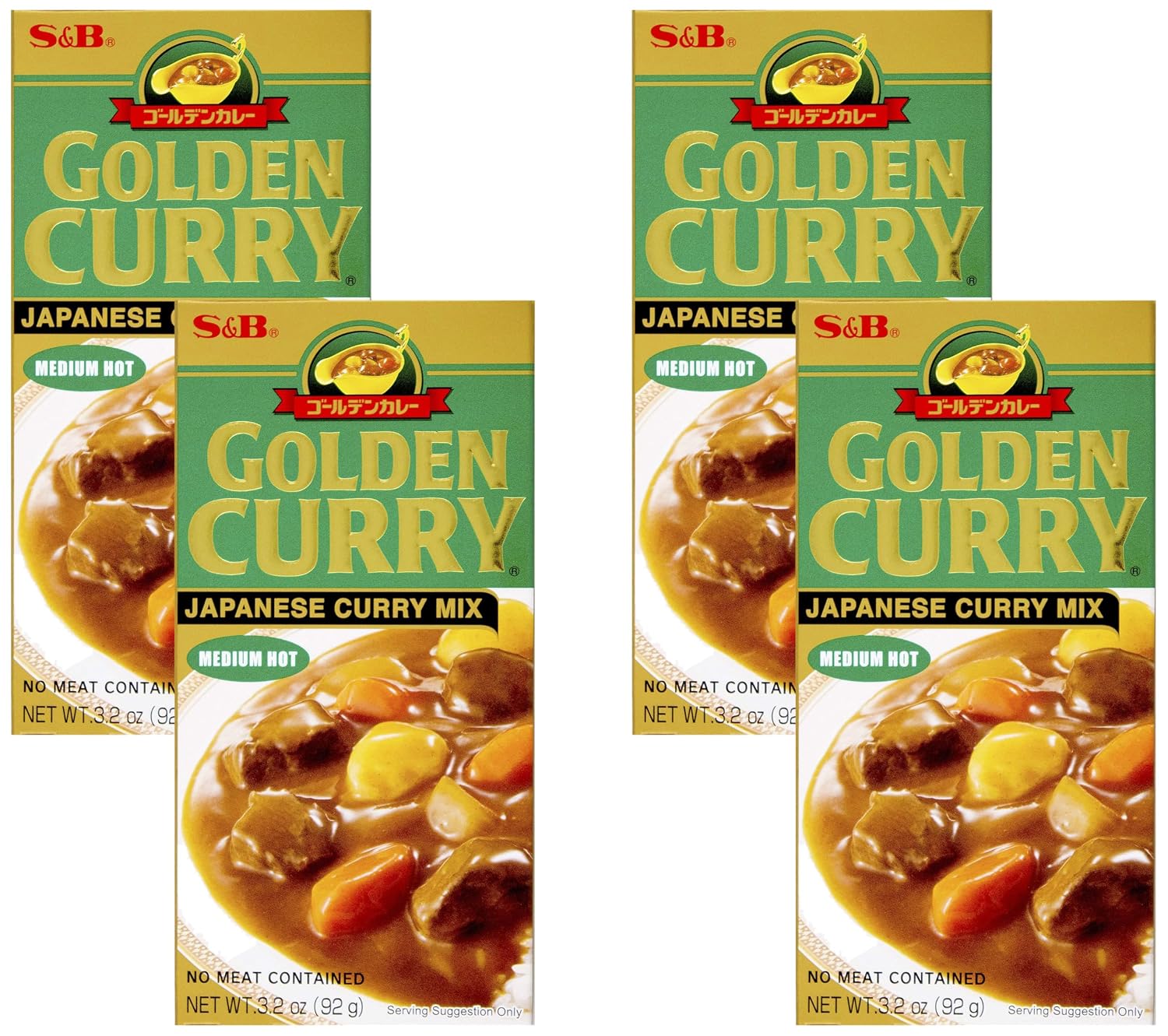S&B Golden Curry, Medium Hot, 3.2 oz | Japanese | Pack of 4