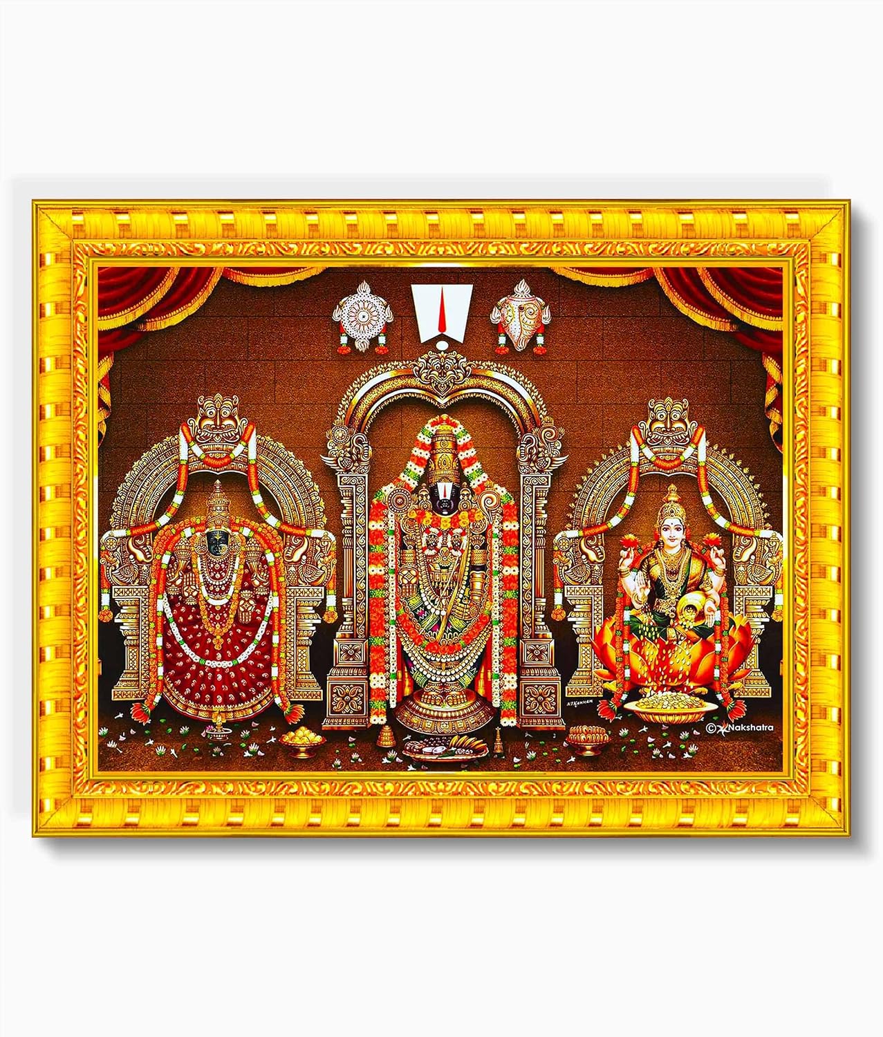 Pavan Photo Laminations Balaji Lakshmi Padmavati Venkateshwara Swamy Wall Painting Framed Home Decor (Wood,Matte,Gold,Small Size,6 x 8 Inch) R539S