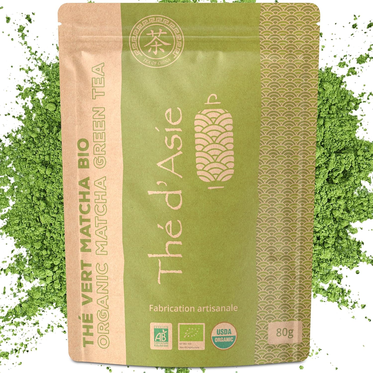 Khla - Organic Matcha Tea Powder 80g - Resealable Bag - Premium Ceremonial Matcha - Japanese Macha Green Tea - Mild & Vegetable - Asian Tea - Herbal Tea & Infusion - Iced or Hot