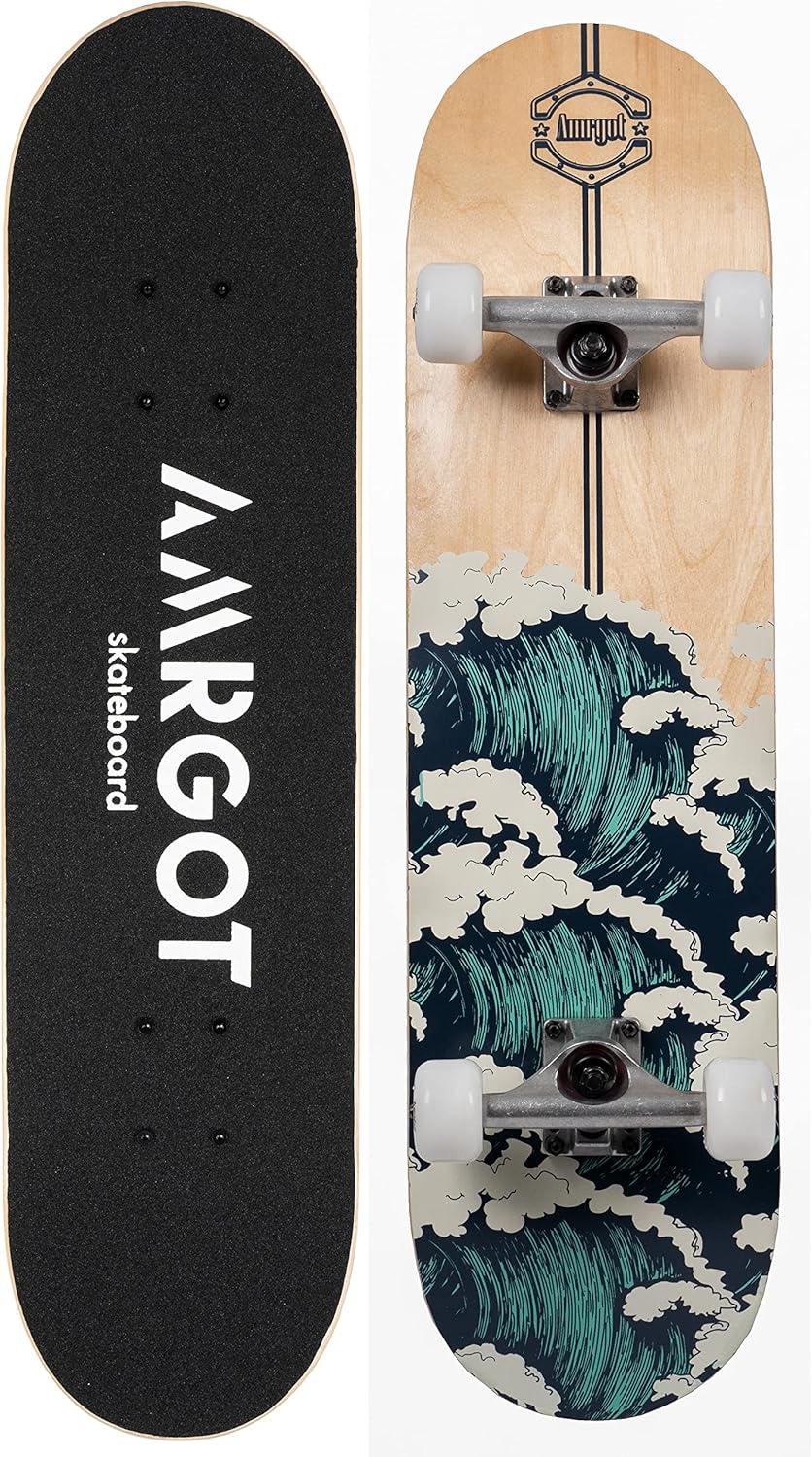 Beginner Skateboards 31" x 8" Complete Skateboards for Kids Boys Girls Adults 7 Ply Maple Wood Double Kick Deck Recessed Standard Tri Skateboards