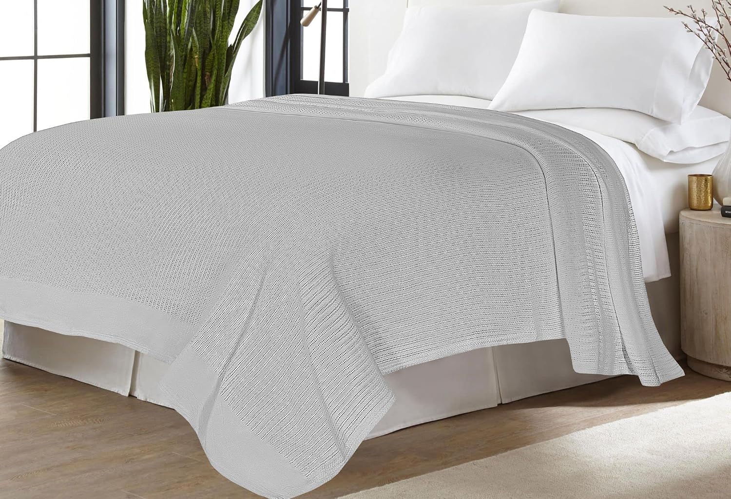 Sapphire Collection Pure 100% organic Cotton thermal Soft Lightweight Adult Cellular Blanket (Silver/Grey, Superking 285 * 230cm)