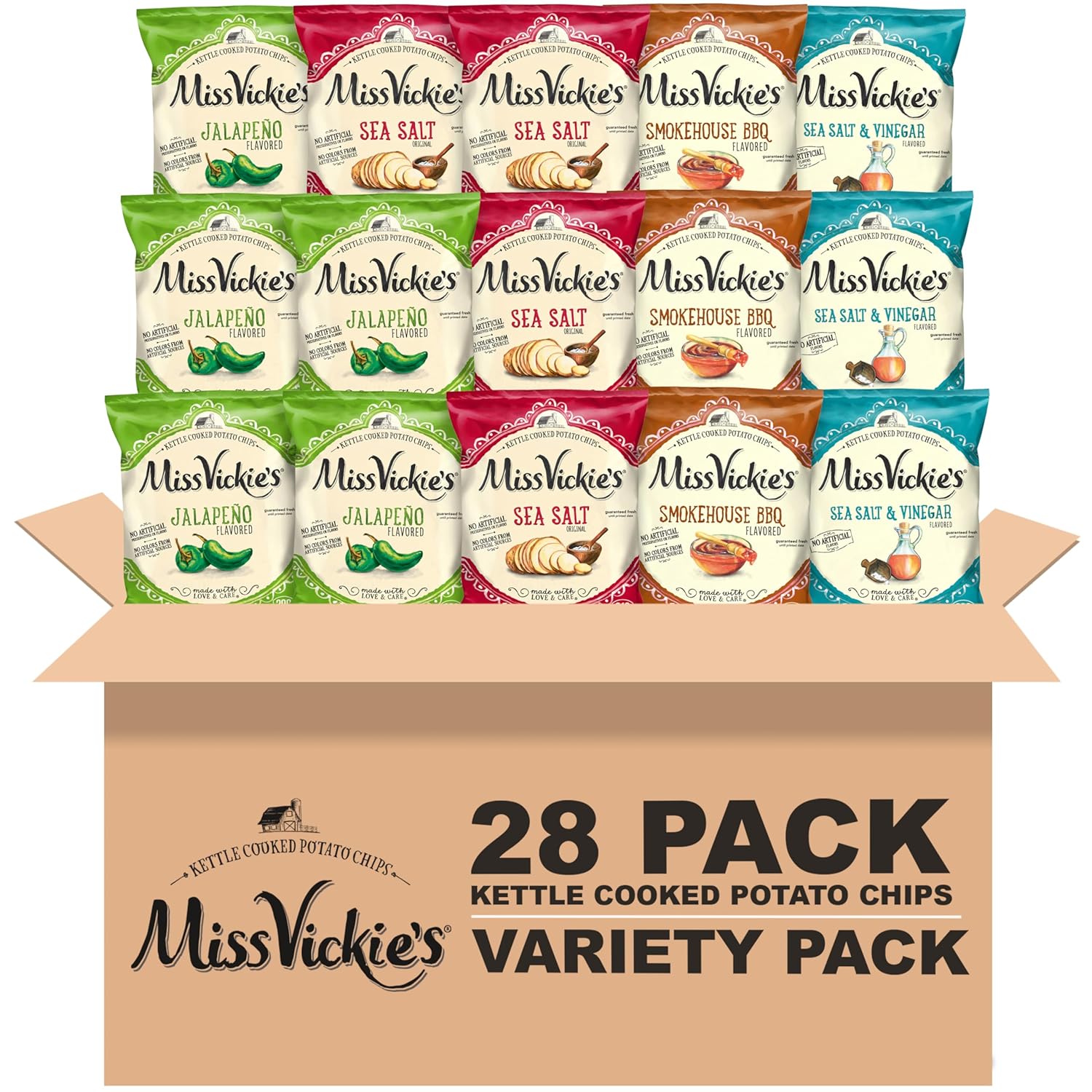 Miss Vickie's Kettle Cooked Potato Chips, Variety Pack, 1.375 Ounce (Pack of 28)