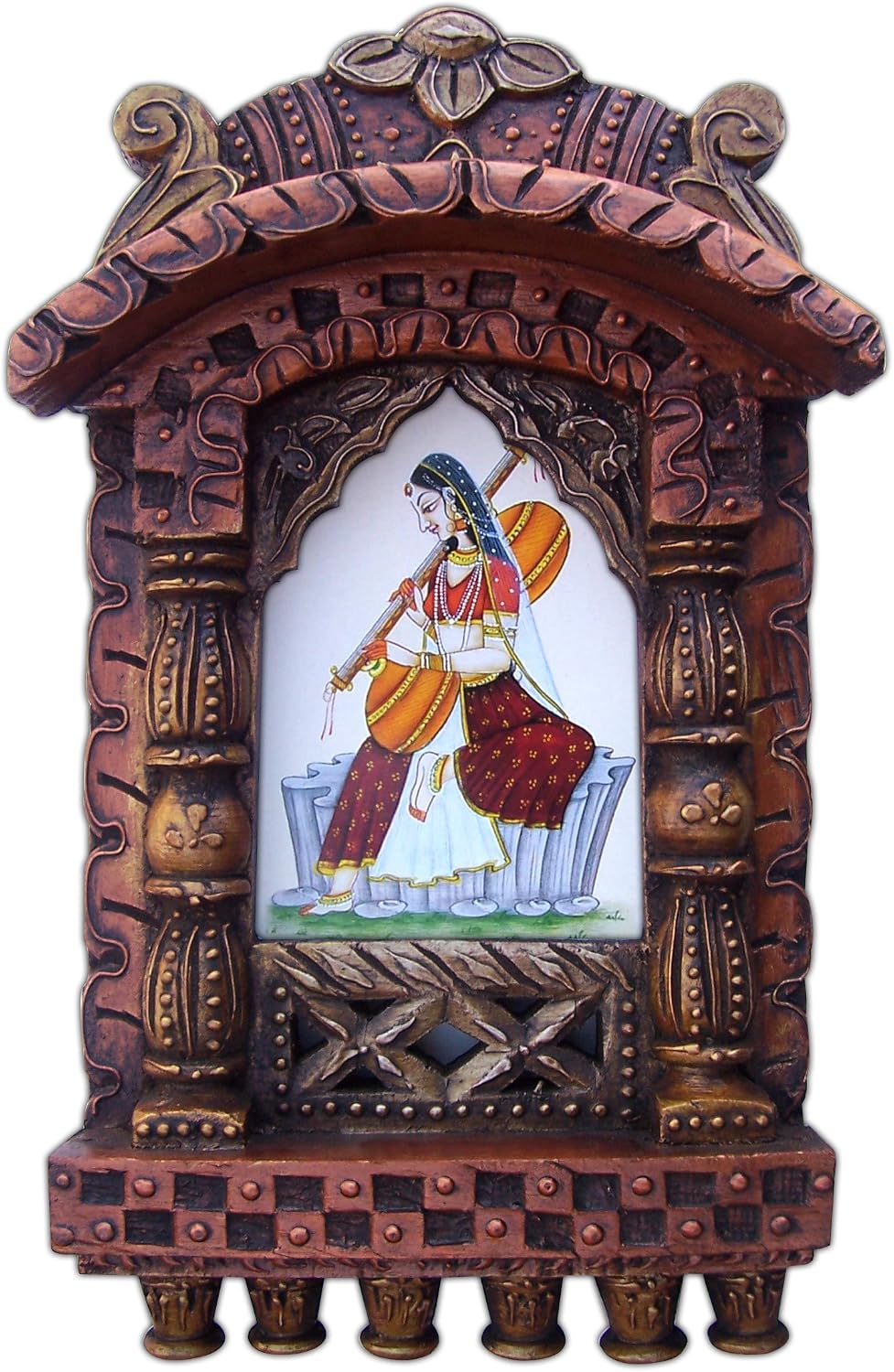 SANVIKA Lady Playing with Deer, Rajasthani Traditional Wood Jharokha, Wall Art frame for Exterior and Interior Home Decor for every Home Decor and Gift Purpose (83-3)