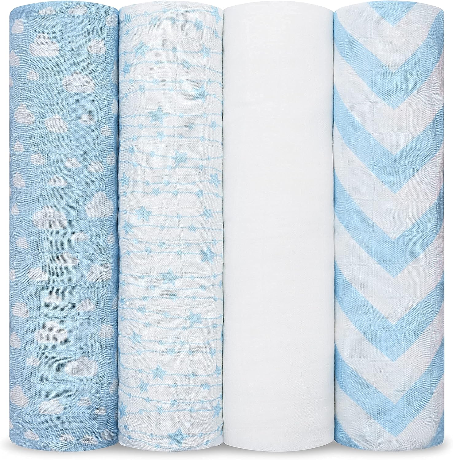 Comfy Cubs Muslin Swaddle Blankets Neutral Receiving Blanket Swaddling, Wrap for Boys and Girls, Baby Essentials, Registry & Gift (Blue)