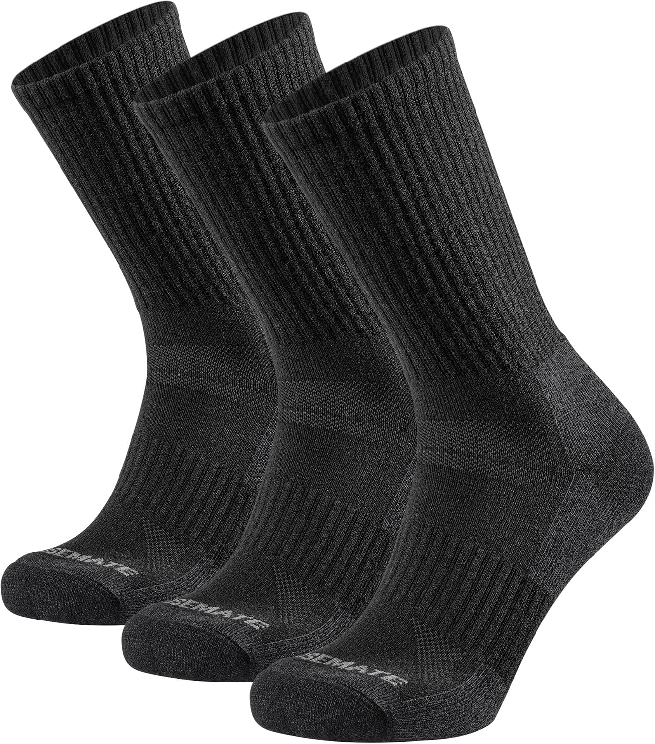 CLOSEMATE Mens Cushioned Walking Hiking Socks for Men Sports Anti Blister Sweat Wicking Boot Outdoor Work Running Merino Wool 3 Pairs