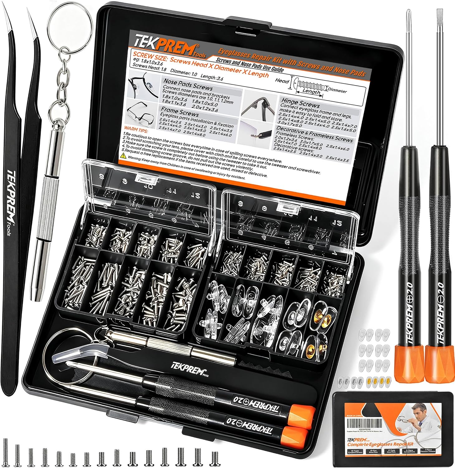 TEKPREM Magnetic Eyeglass Repair Tool Kit, Eye Glasses Repairing Screwdriver Set with Compatible Eyeglass Screws,Silicone Nose Pads,Tweezer,Small Screwdriver for Eyeglasses,Sunglasses and Nose Pads