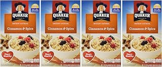 Quaker Instant Oatmeal Cinnamon & Spice, 8-Count Boxes (Pack of 4)