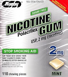 Rugby Nicotine Polacrilex Gum, 2 MG, Mint Flavor, 110 pieces, Stop Smoking Aid