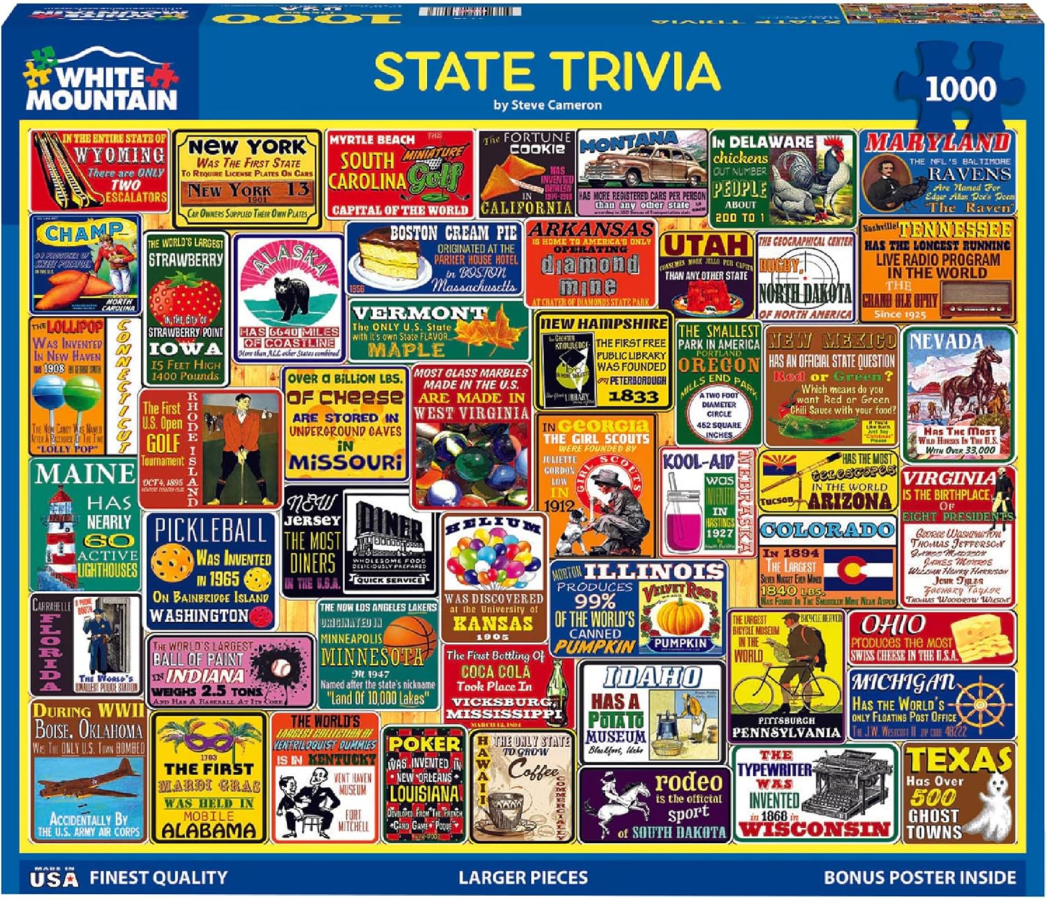 White Mountain 1000 Piece Jigsaw Puzzle Funny States Collage, State Trivia | Large Pieces, Gift for Adults and Family, 24"x30" in