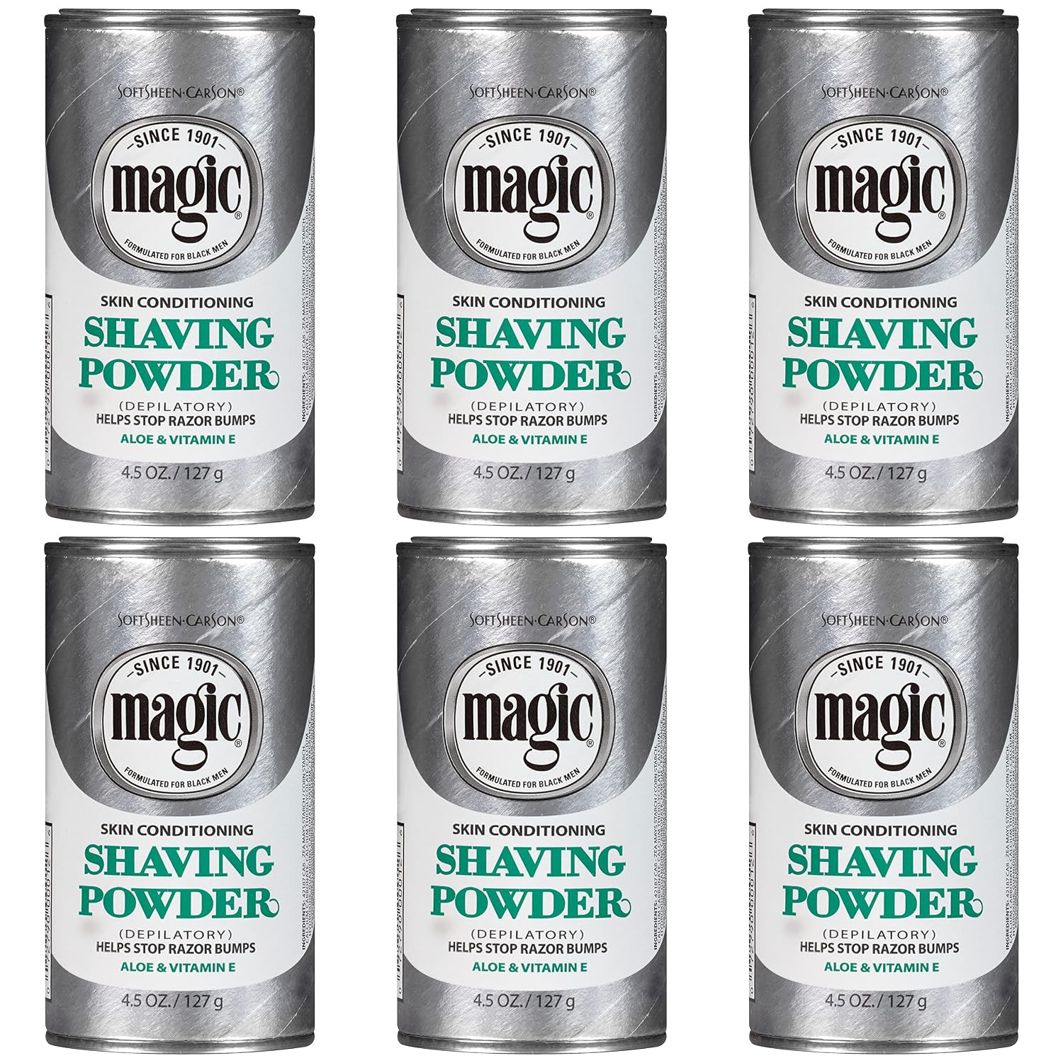 SoftSheen-Carson Magic Razorless Shaving for Men, Hair Removal Shave Powder, Helps Stop Razor Bumps Ingrown Hair, Condition, 6 Pack Conditioning 27 oz
