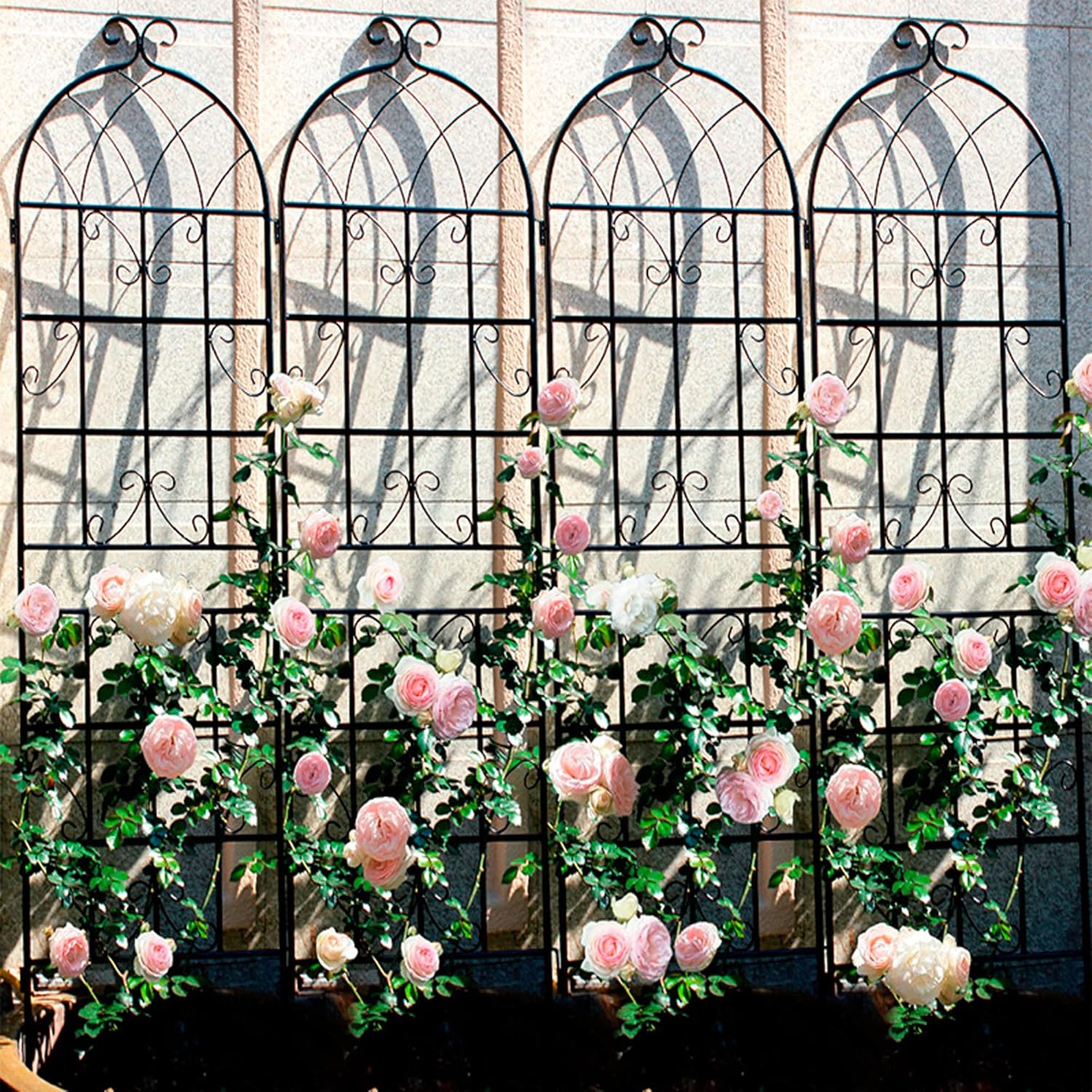 Petfu 4 Pack Metal Garden Trellis for Climbing Plants, Rustproof Iron Plant Support Outdoor Flower Support, Rose Trellis Netting Trellis for Outdoor Garden, Lawn, Backyard, Patio,71" x 19.7", Black