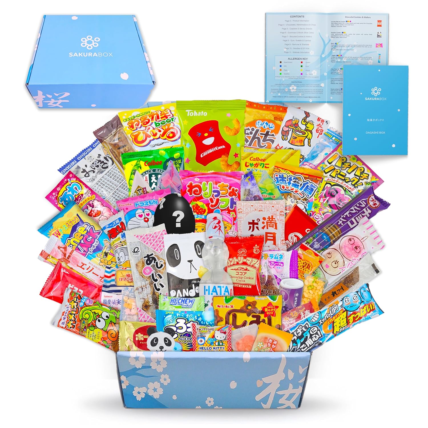 Sakura Box Japanese Candy & Snacks Dagashi Set & Pamphlet 50 Pieces Japanese Food Gift Box