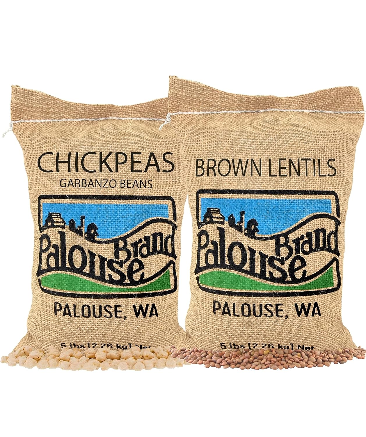 Certified Glyphosate Residue Free Chickpeas and Brown Lentils | 10 LBS Total | Desiccant Free | Family Farmed in Washington State | Non-GMO Project Verified | Kosher | Field Traced | Burlap Bags (5 Pound, Pack of 2)