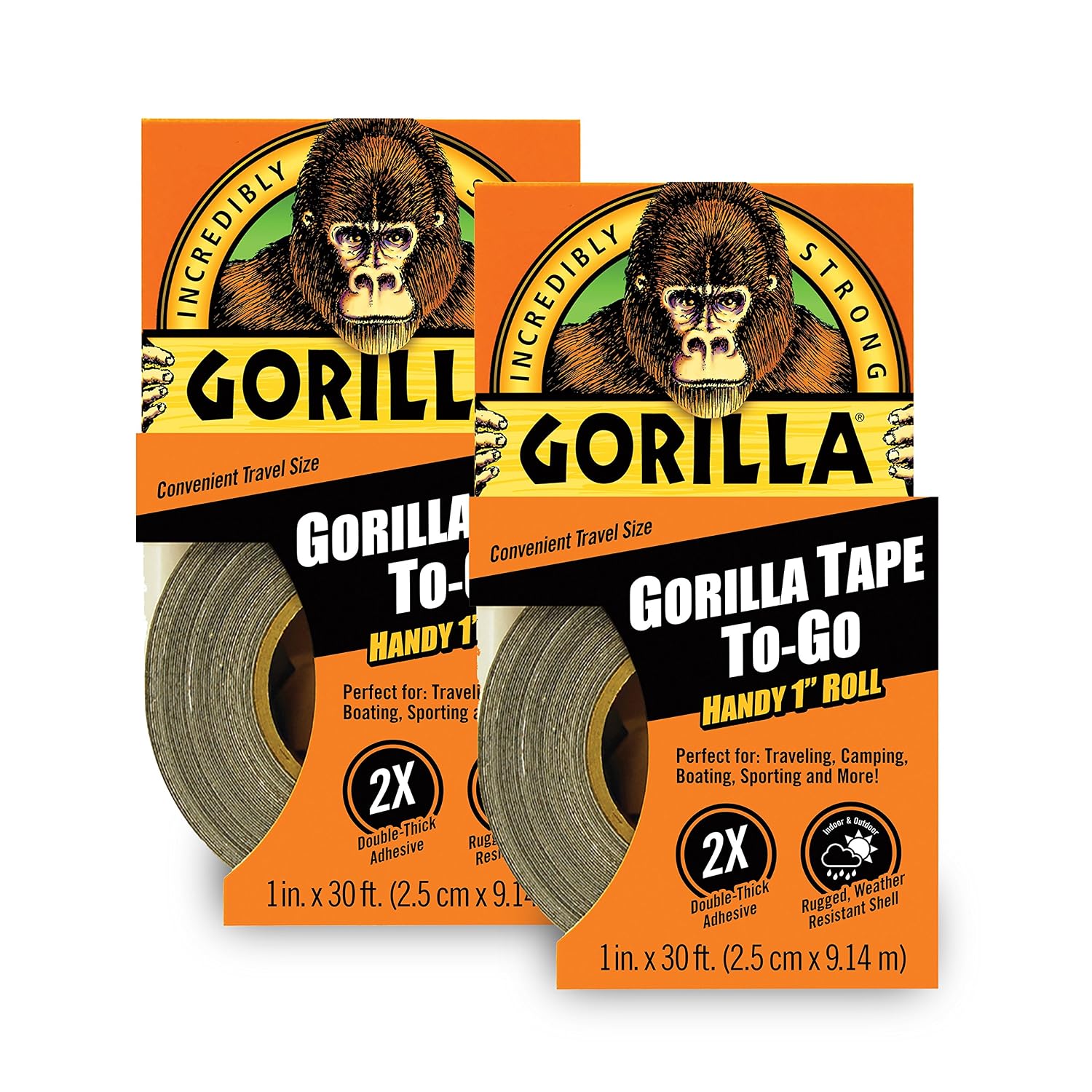 Gorilla Tape, Mini Duct Tape to-Go, 1" x 10 yd Travel Size, Black, (Pack of 2)