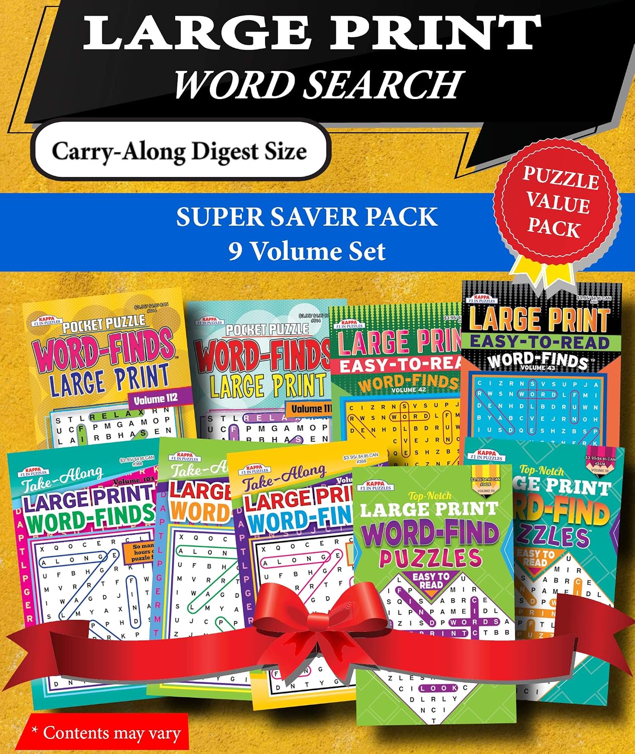 KAPPA Super Saver LARGE PRINT Word Search Puzzle Pack-Set of 9 Carry-Along Digest Size Books