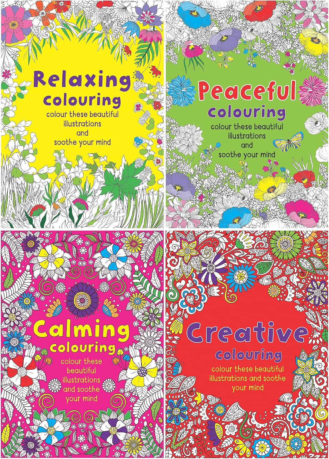 W.F. Graham Relaxing Antistress Adult Colouring Books, Size A4, Set of 4 Coloring Books in Assorted Art Pattern Designs