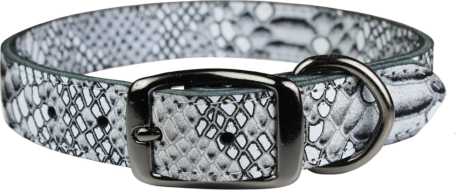 Native Leather Python Print Pet Collar, 1/2" x 12", White