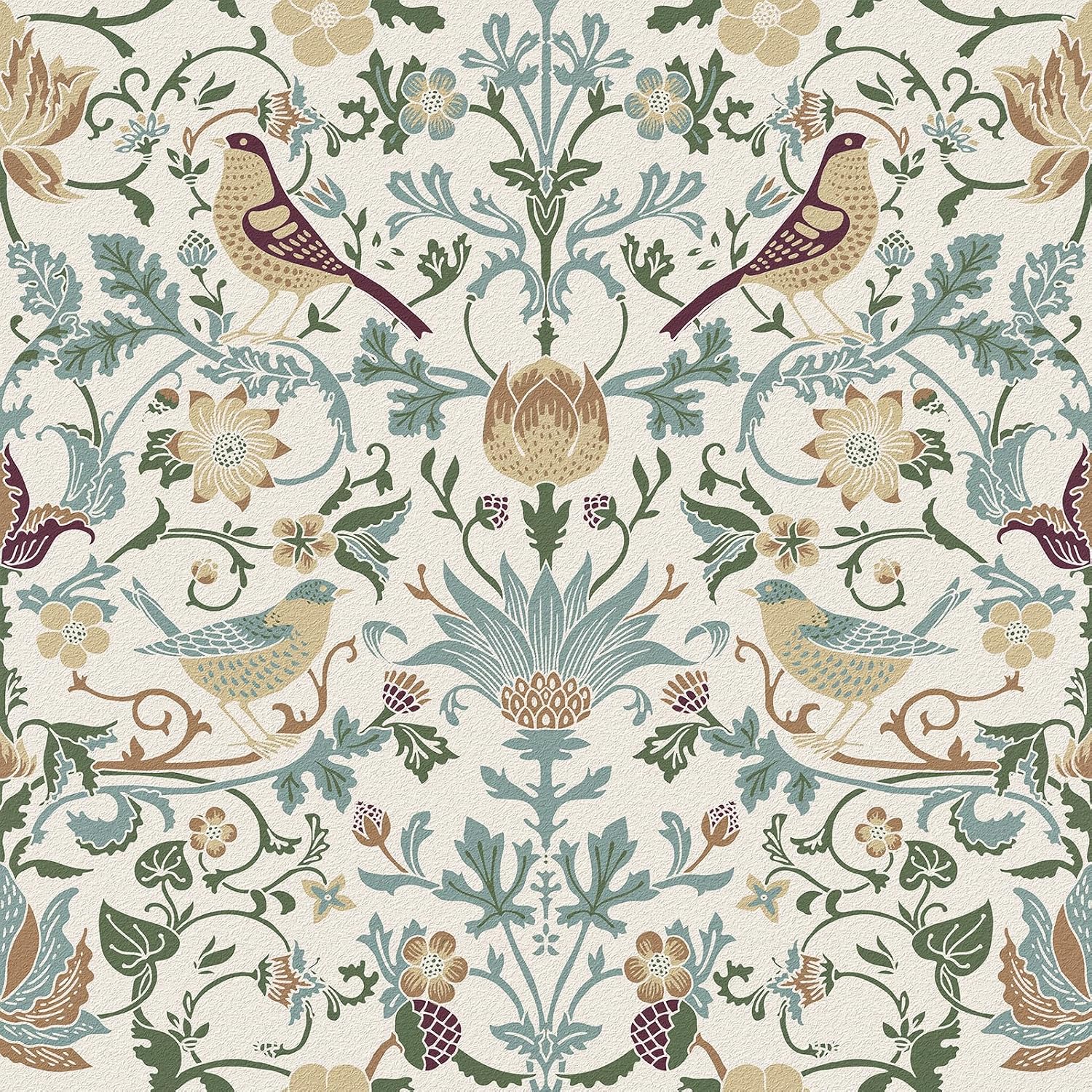WESTICK Beige William Morris Wallpaper 17.5"x315" Vintage Peel and Stick Birds Floral Wallpaper Boho Botanical Wall Paper Self Adhesive Floral Contact Paper for Bedroom Bathroom Living Room Cabinets