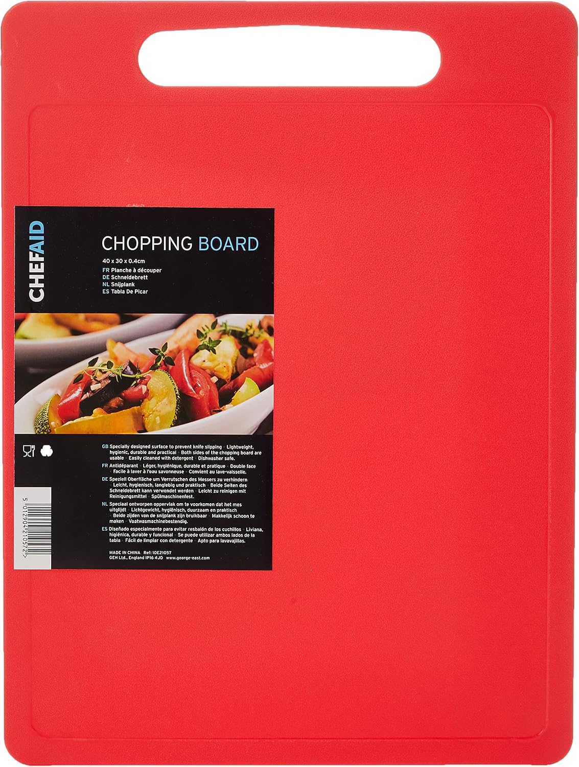 Chef Aid Large Red Poly Chopping Board, Multipurpose Anti-Slip Surface, Easy Clean and Dishwasher Safe with Handle, 40 x 30cm Other Colour Options Available.