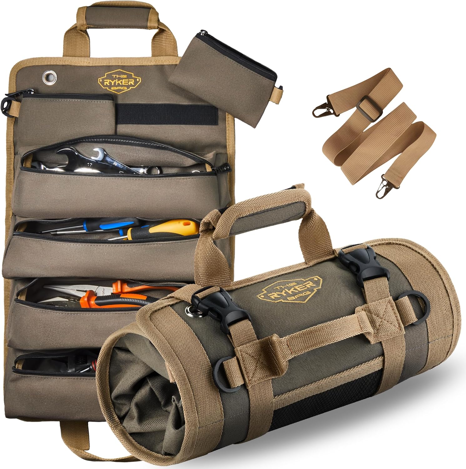 Ryker Heavy Duty Roll Up Tool Bag Organizer w/Detachable Pouches