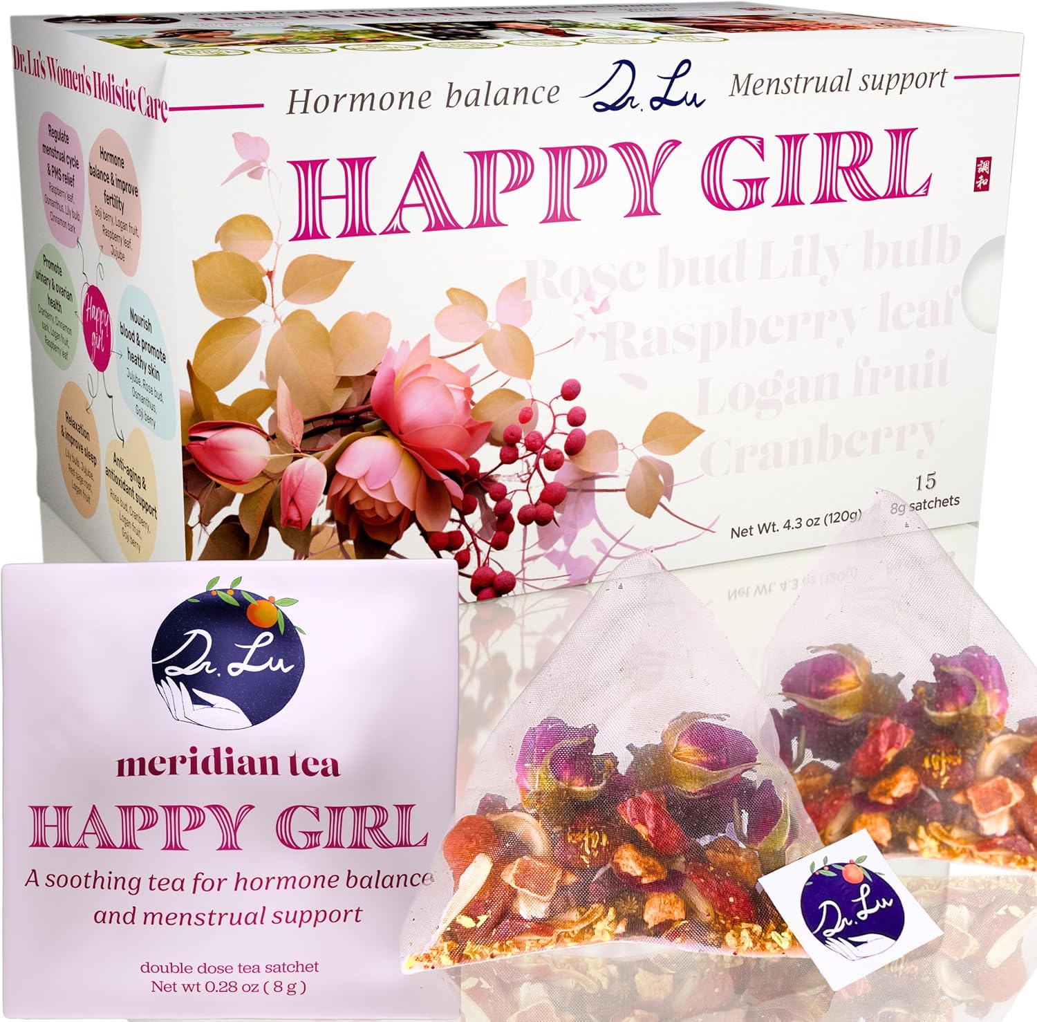 Dr. Lu's Happy Girl Tea: Cranberry & Rose Buds Blend | Support for Menstrual Relief, Hormone Balance & Urinary Health | Fertility & Pregnancy Tea