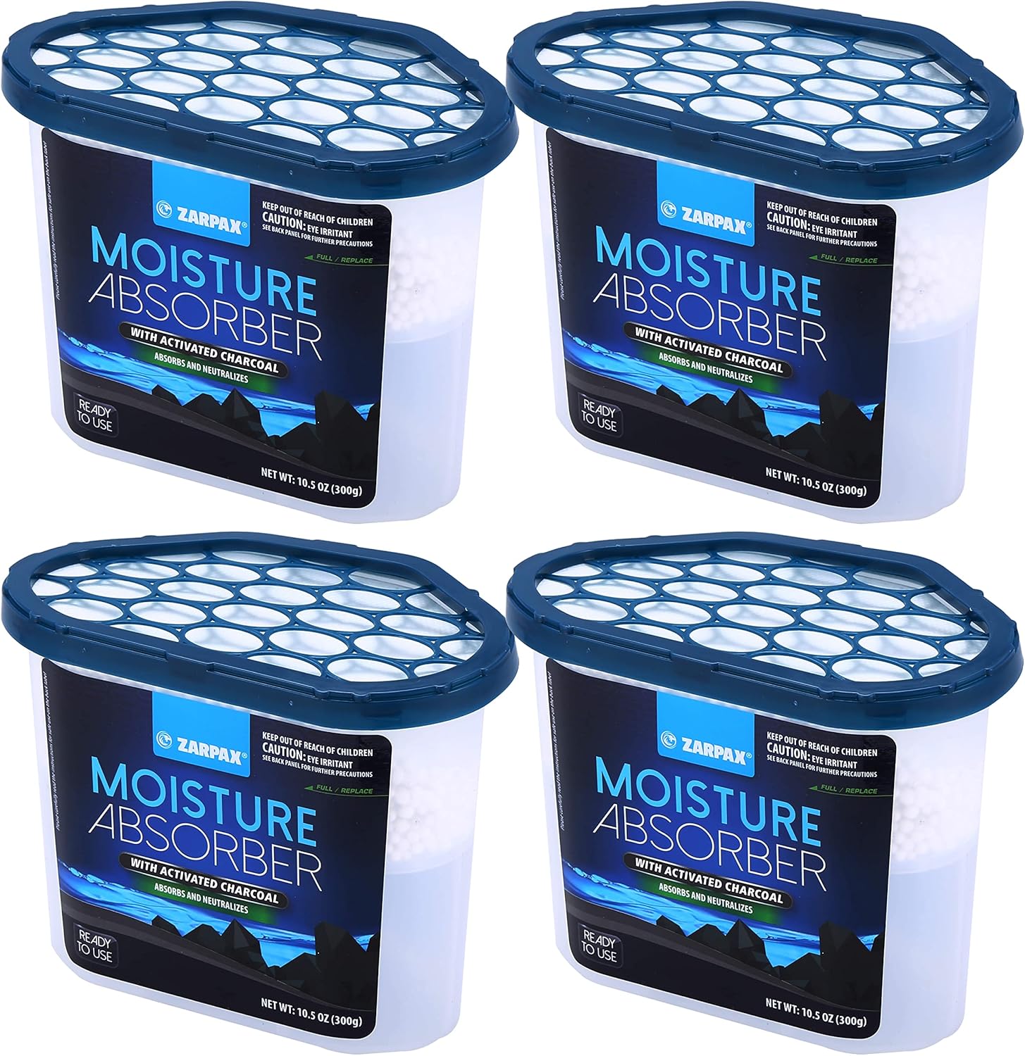 Moisture Absorber Activated Charcoal 10.5 oz/300g | Removes Moisture, Damp, Humidity & Odors | Odor Absorber | Moisture Trap for Bathroom, Closet, Kitchen & Small Spaces | Set of 4
