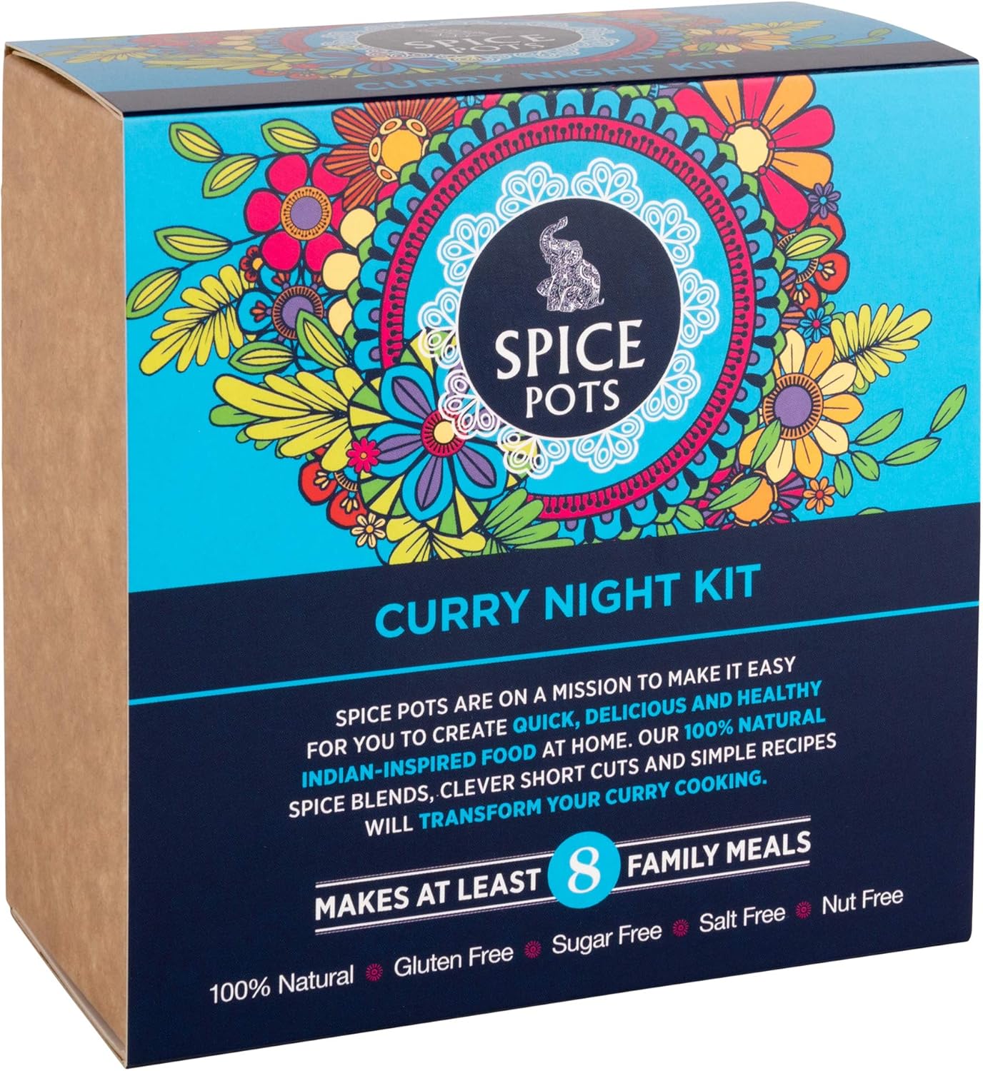 Curry Night Kit by Spice Pots - 100% Natural Ingredients - 4 x 40g Spice Blends - 8 Curry Recipe Booklet - Korma, Bhuna, Goan & Indian Tandoori Vegan Curry Powder - Cooking Gifts for Women & Men