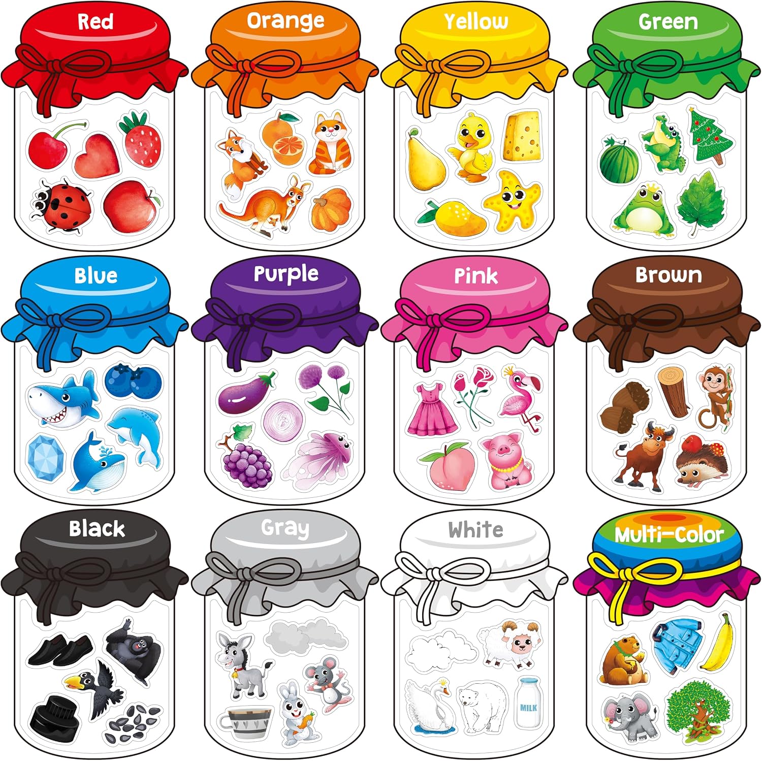 12 Pieces Magnetic Color Sorting Toys, 60 Color Magnets Educational Refrigerator Whiteboard for Baby Toddlers Kids Magnets