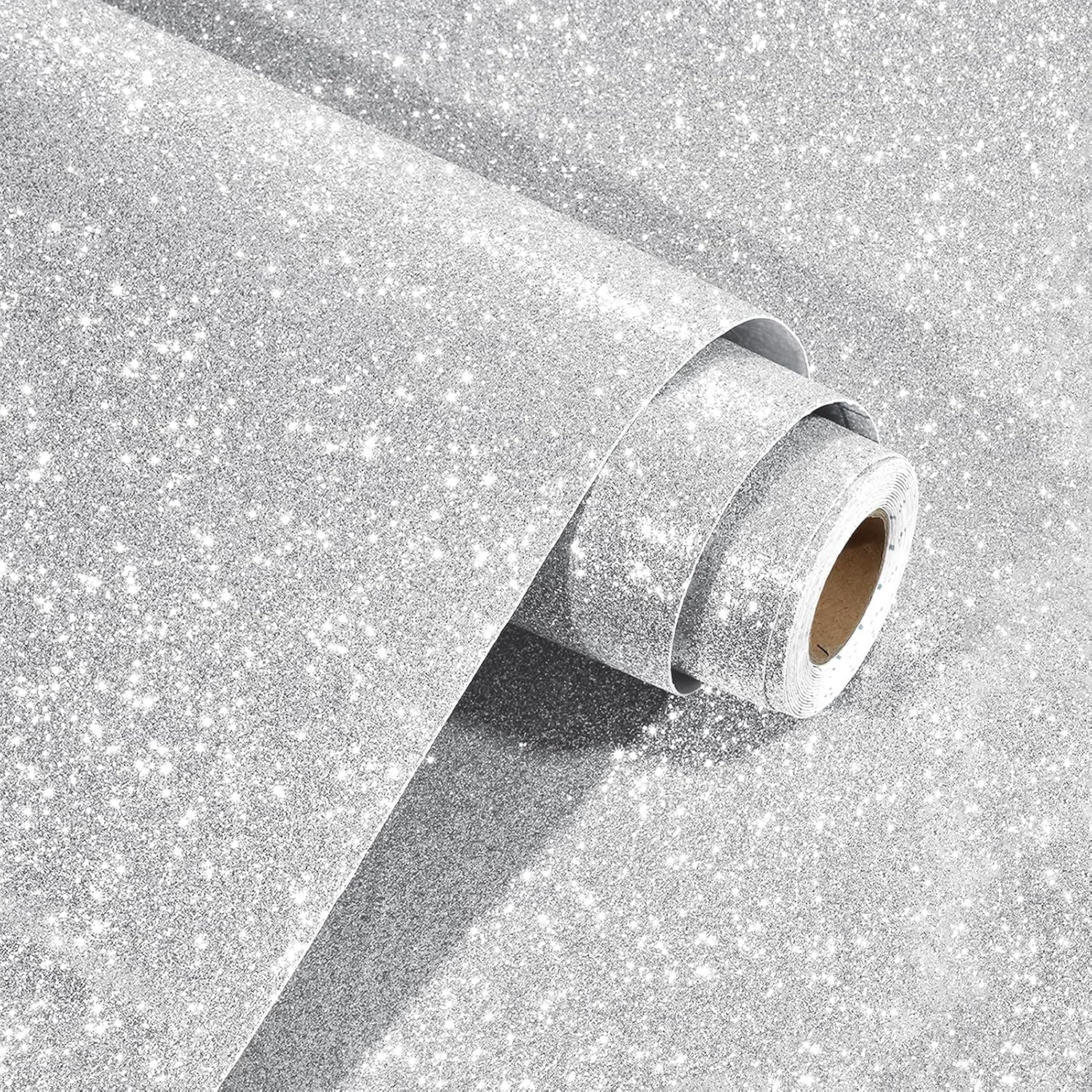 WESTICK Sparkle Glitter Wallpaper for Bedroom Walls 394 x 15.8 in Removable Silver Glitter Wallpaper Stick and Peel Self Adhesive Glitter Contact Paper for Living Room Wall Girls Vanity Drawers