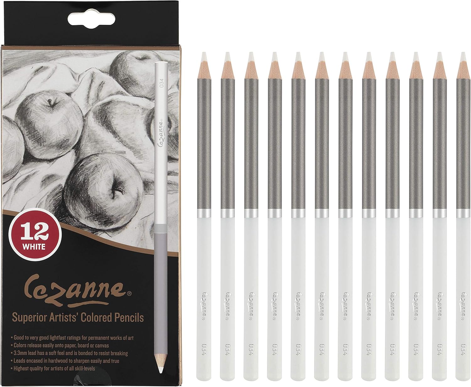 Creative Mark Cezanne Premium Colored Pencils White Set of 12 - Highly-Pigmented Drawing Pencils - Coloring Pencils for Drawing, Blending, Coloring, and More
