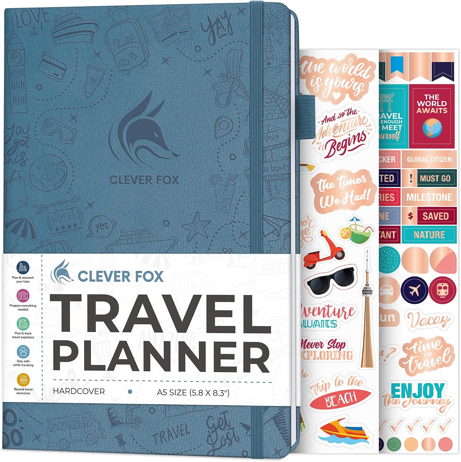 Clever Fox Travel Journal, Vacation Planner Organizer A5 Smoke Blue