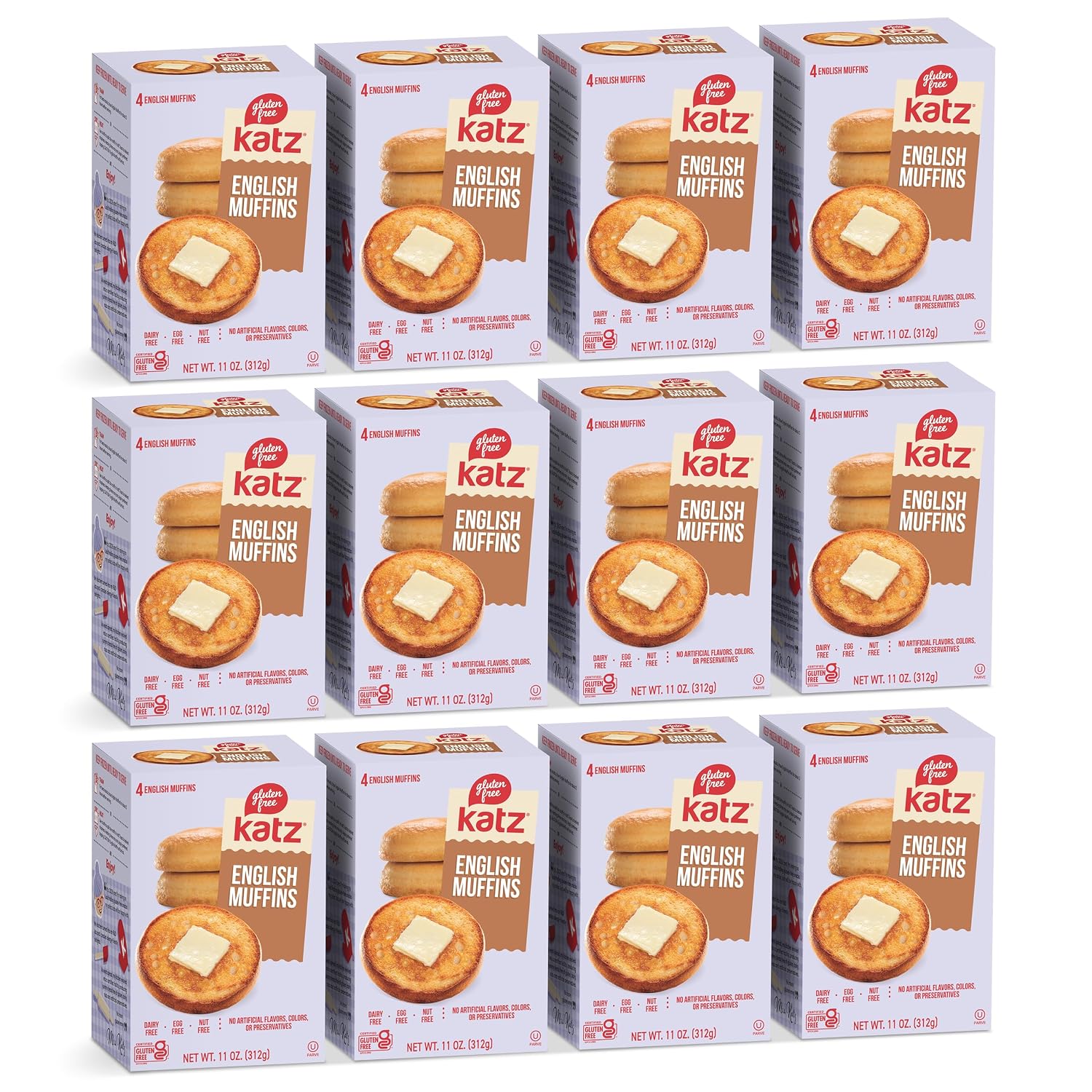 Katz Gluten Free English Muffins. Breakfast Sandwich, Free of Dairy, Eggs, Tree Nuts, and Peanuts, Original. 11oz (12pk)