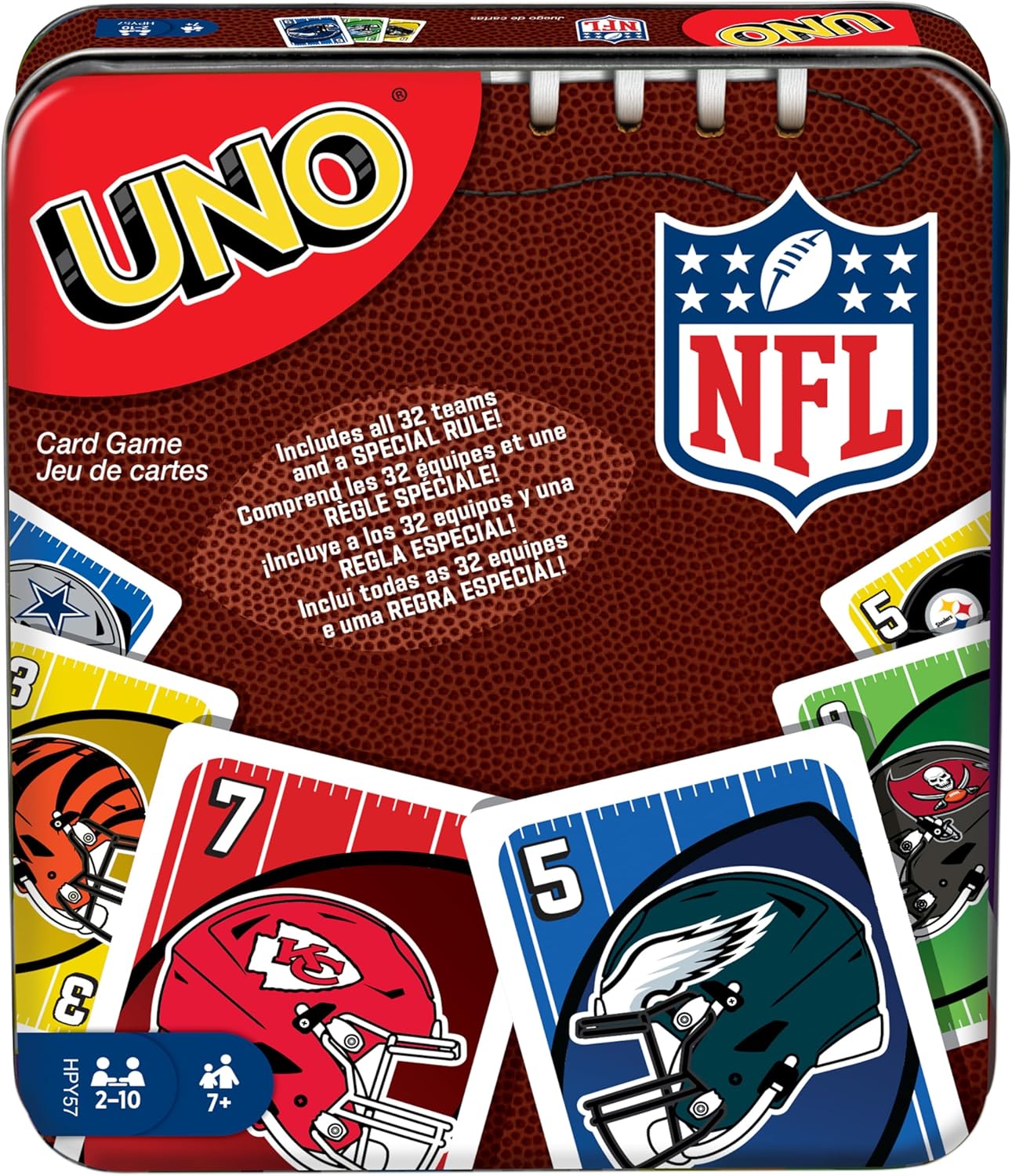 Mattel Games UNO NFL Card Game in Storage & Travel Tin for Kids, Adults & Family Night, Features Logos of All 32 NFL Teams & Special Rule
