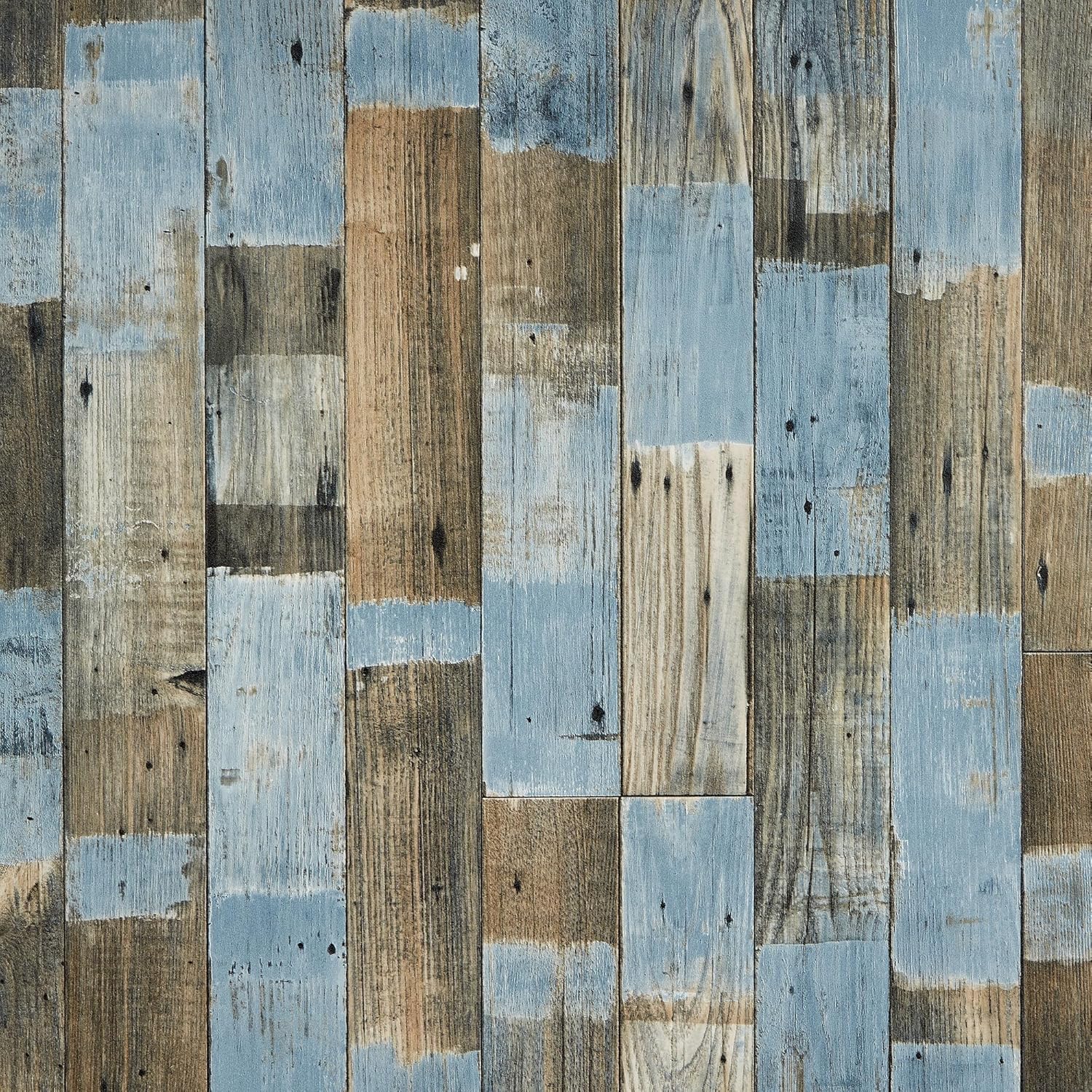 Blue Painted Wood Effect Cushion Vinyl Flooring Sheet Lino Rustic Oak Flooring For Bathrooms & Kitchens 2m 3m Width 2m To 7m Length (Ocean Painted Wood, Sample)