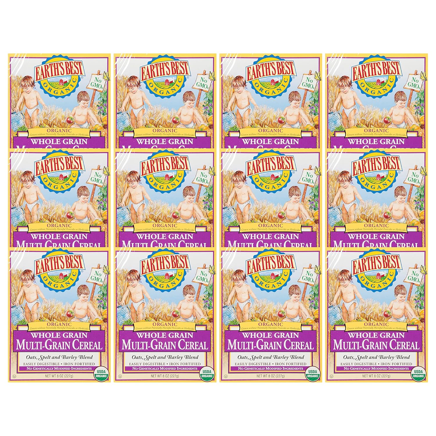Earth's Best Organic Baby Food, Organic Whole Grain Multi-Grain Baby Cereal, Non-GMO, Easily Digestible and Iron Fortified Baby Food, 8 oz Box (Pack of 12)
