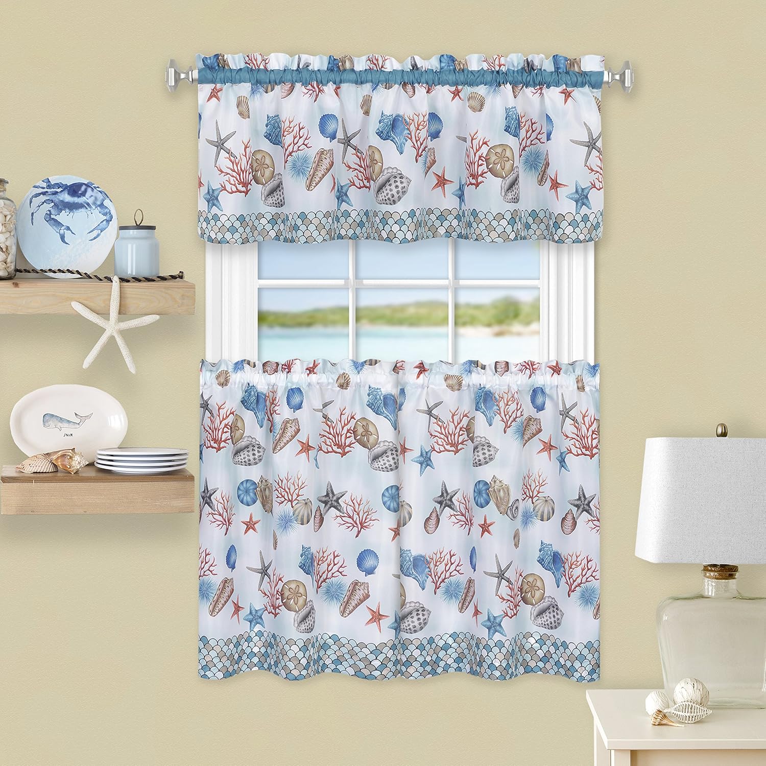 Achim Home Furnishings Coastal - Printed Tier & Valance Set - 58x36 - Blue
