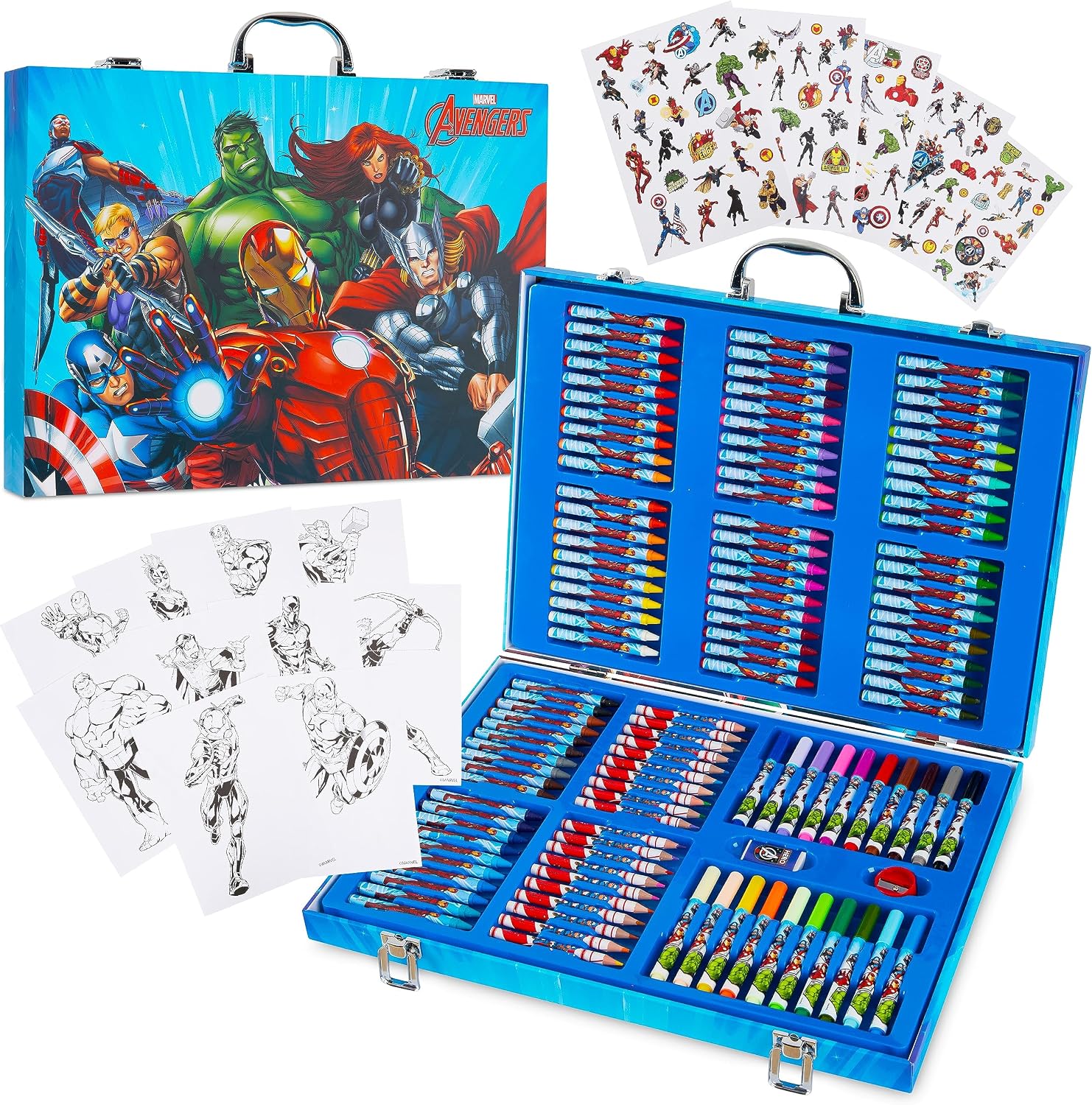 Marvel Avengers Art Set for Kids Colouring Pens Colouring Pencils Crayons 130+ Pieces Spiderman Art Supplies Boys Gifts (Multi Avengers)