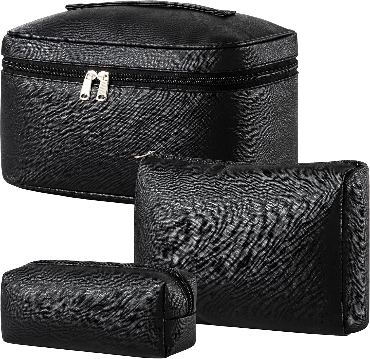 HBselect Quilted Makeup Bag, 3Pcs Cotton Large Travel Makeup Bags Organizer