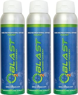 O2 Blast, Pure Oxygen Supplement, Quick Recovery for Exercise and Focus. Sanitary Flip Top Cap (4 Liter Oxygen Canisters - 3 Pack - Natural)