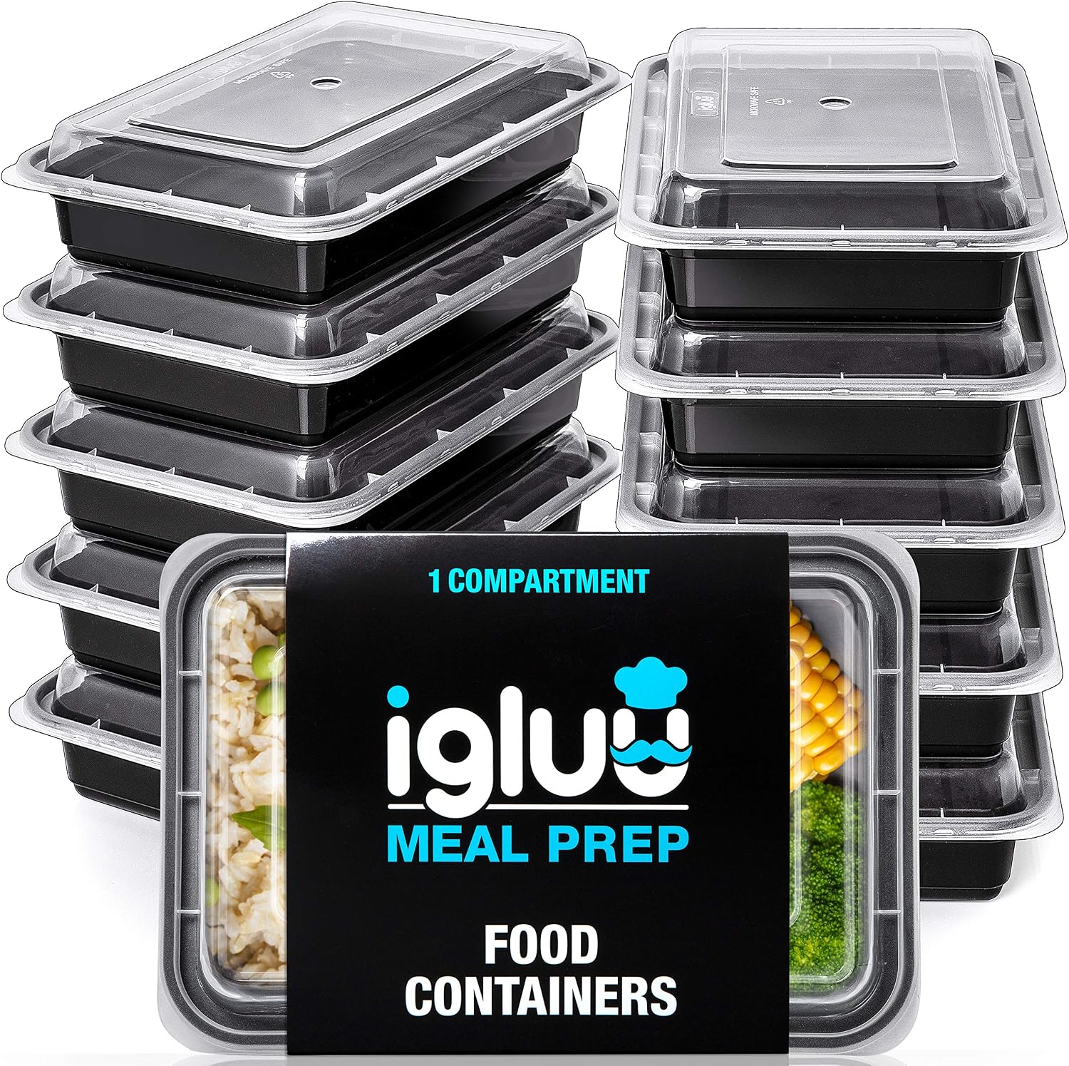 Igluu Meal Prep Containers Reusable 10 Pack 1-Compartment 828ml (28oz) BPA-Free Food Prep Containers with Airtight Lids – Durable Plastic, Stackable, Microwave, Freezer & Dishwasher Safe