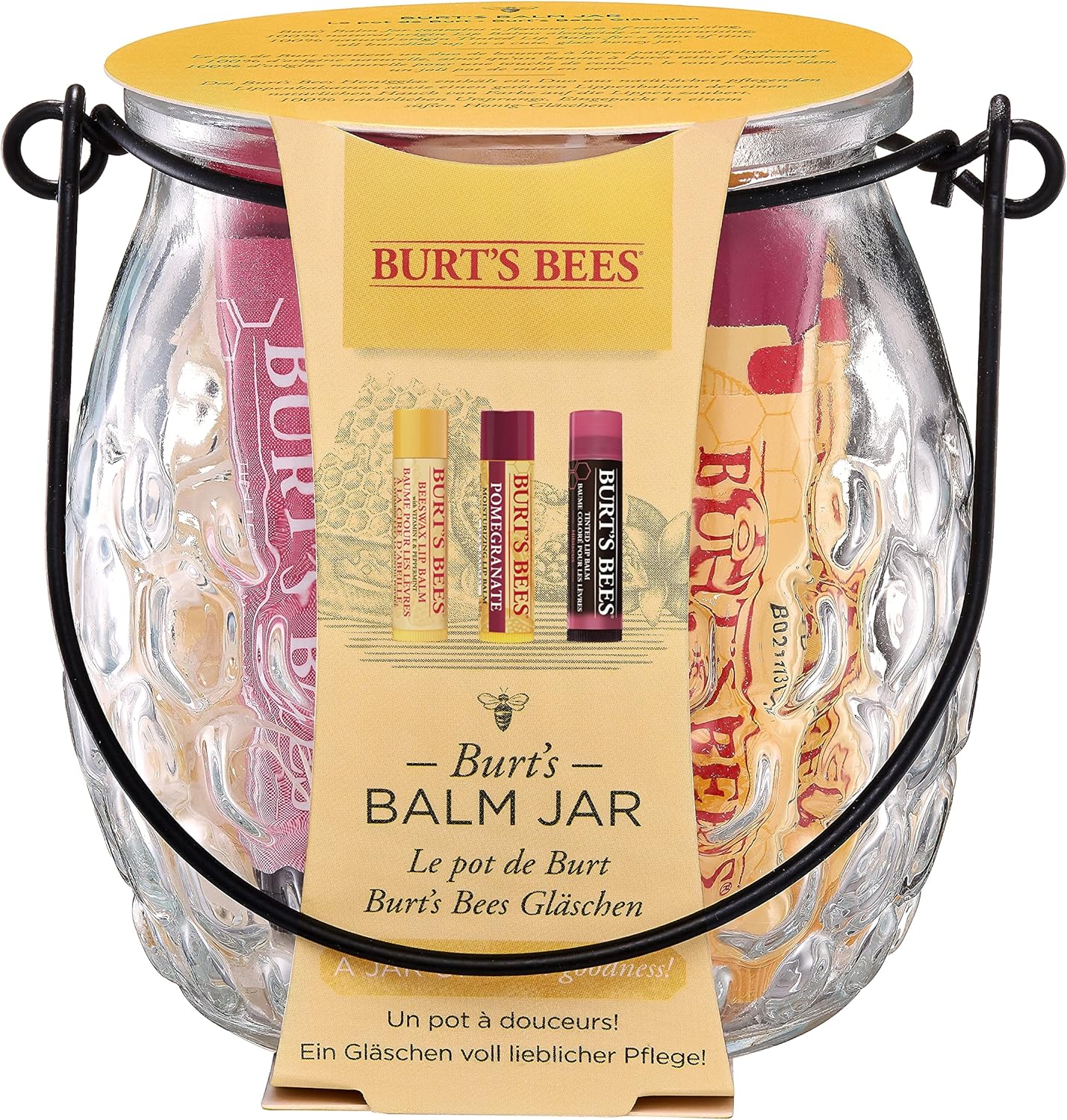 Burt's Bees Lip Balm Gift Set, Beeswax Lip Balm, Pomegranate Lip Balm, Hibiscus Tinted Lip Balm, Balm Jar, 3x4.25g