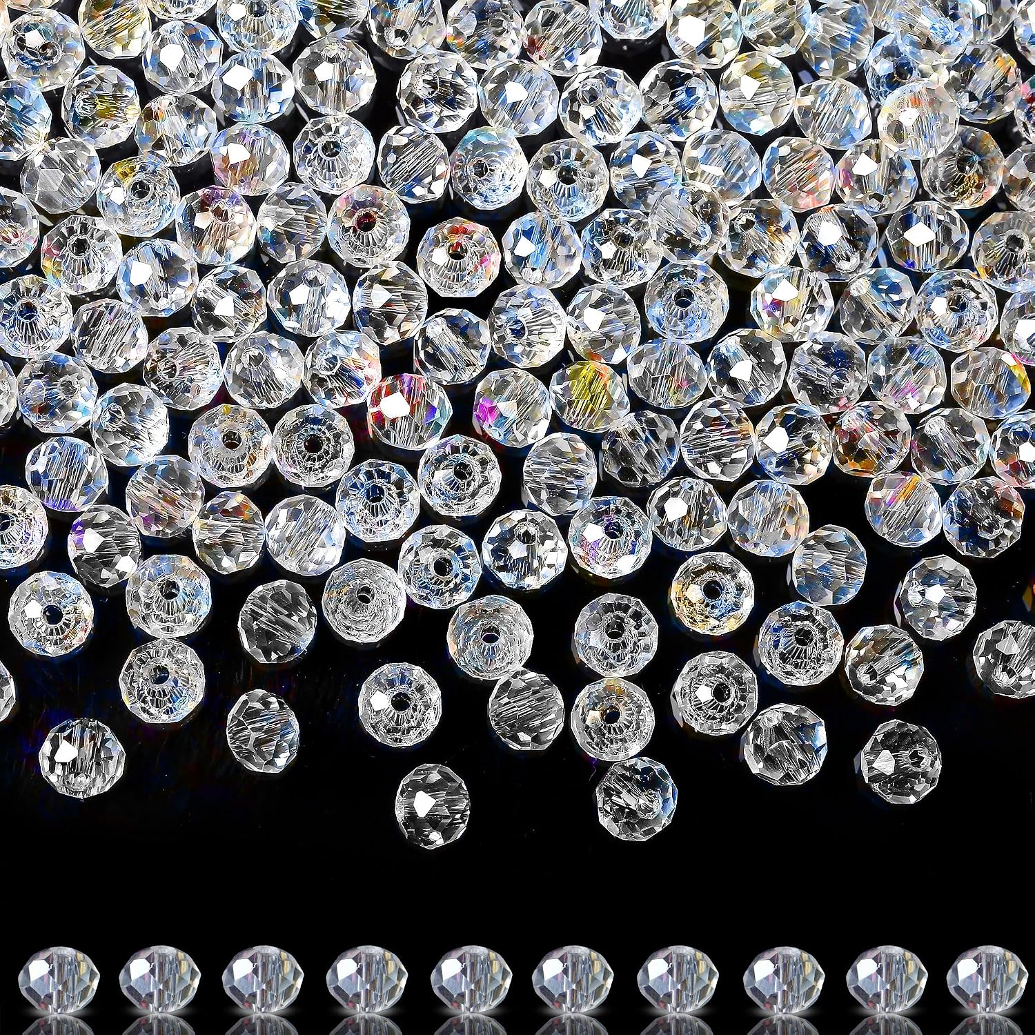 ZHIYUXI 400pcs Crystal Beads Glass Beads for Jewelry Making Suncatchers 6mm White Beads Clear Beads Rondelle Sun Catcher Beads Assortment Bulk Beads for Bracelets Arts and Crafts