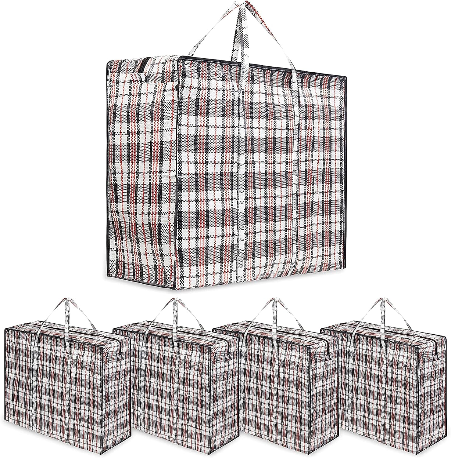 Laundry Bag Heavy Duty Storage Bags Reusable Strong Clothes Storage Bags Zip Nylon Large Boxes for Moving House Clothing & Wardrobe Storage (Pack of 5)