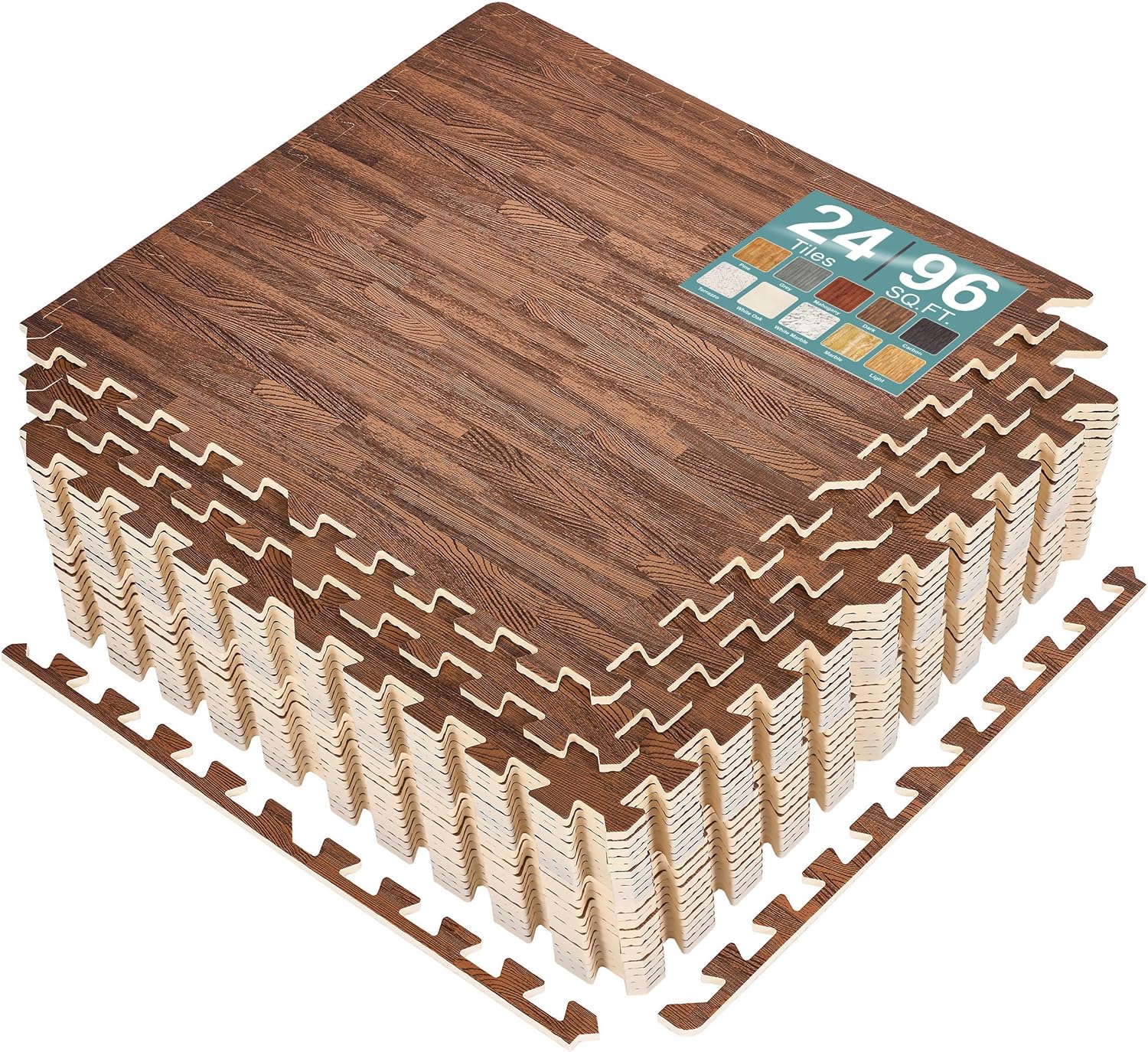 Sorbus Wood Grain Floor Tiles Foam Mat EVA Interlocking Mats Tile 3/8-Inch Thick Flooring Wood Puzzle Exercise Mats w/Borders - Home Playroom Basement, Apartment, Trade Show, Baby, Dance